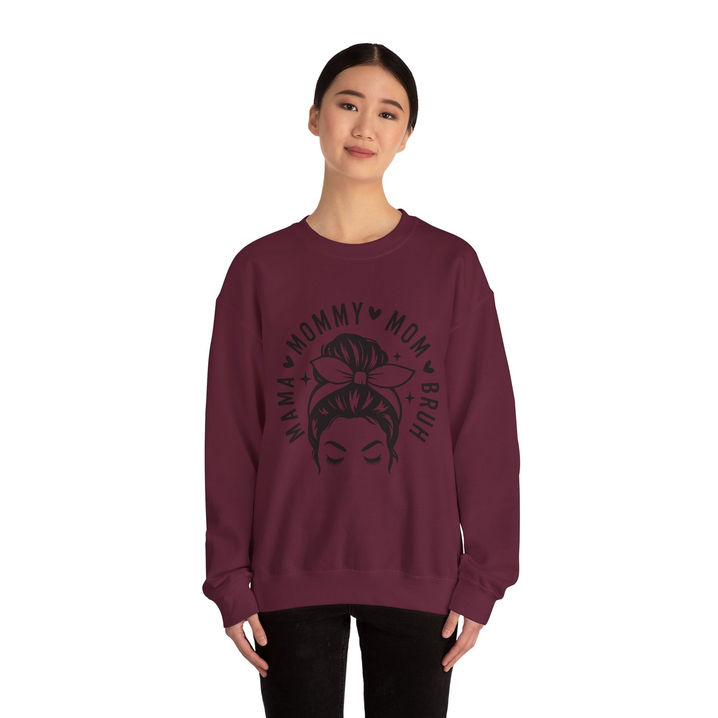 Mommy Mom Momma Crewneck Sweatshirt — Messy Bun Mom Graphic Pullover