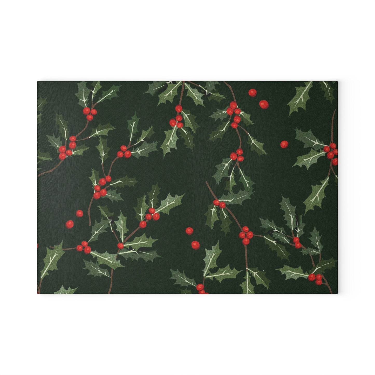 Holly Berry Glass Cutting Board - Festive Christmas Kitchen Decor