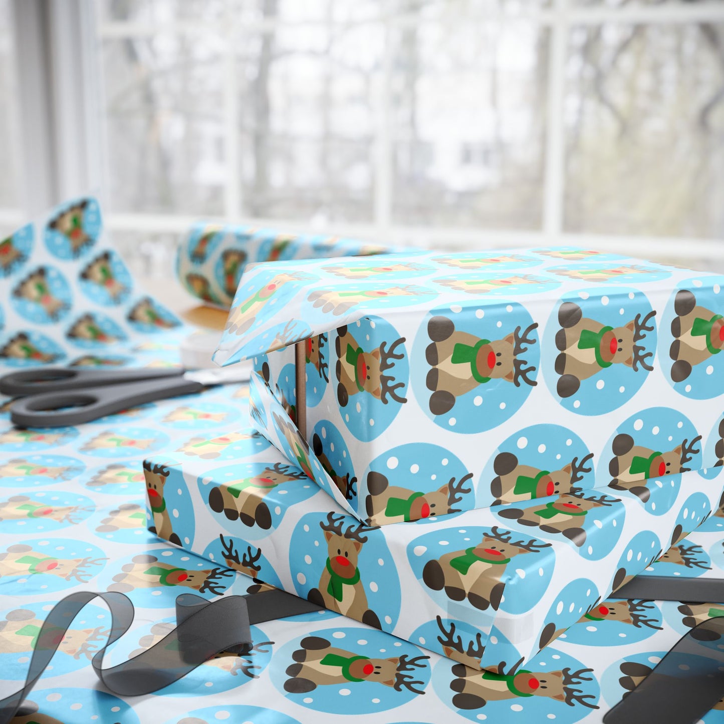 Wrapping Paper — Cheerful Reindeer Pattern Holiday Gift Wrap