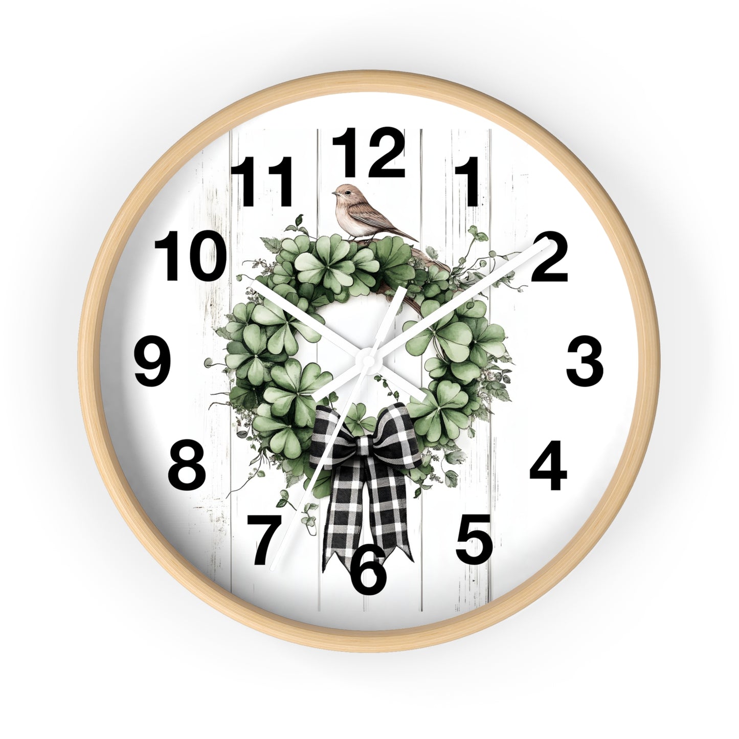 Charming Wreath Wall Clock | Rustic Decor, Bird Lover Gift, Spring Theme, Home Accent, Clovers & Bow