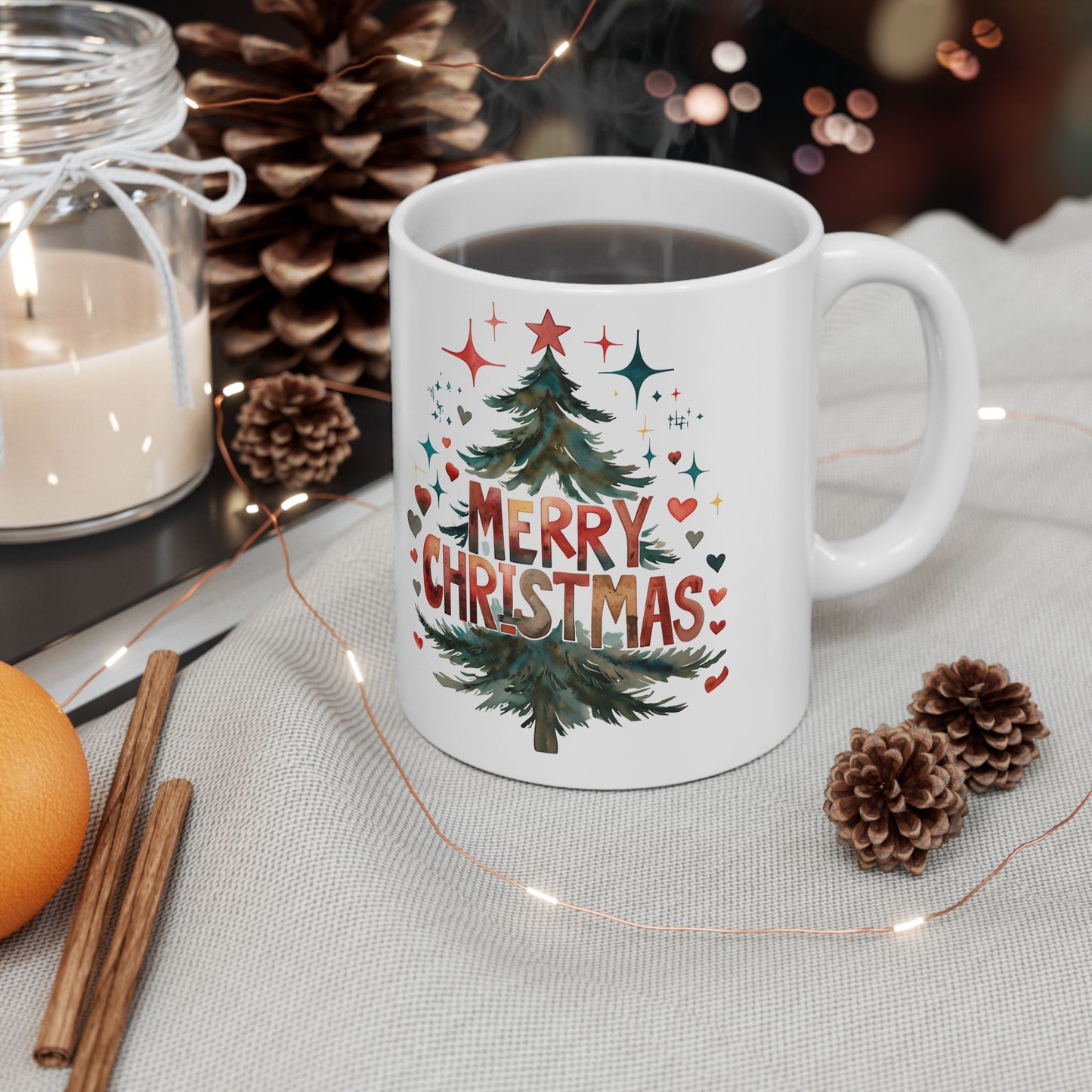 Festive Christmas Mug, Holiday Gift, Hot Cocoa Cup, Merry Christmas Beverage Container, Winter Decor, Family Gatherings