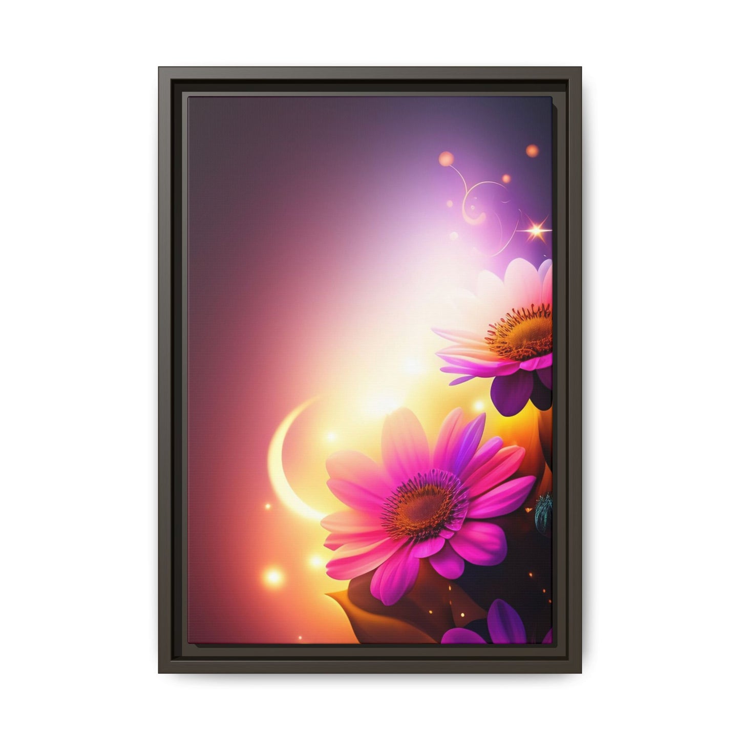 Framed Floral Canvas Art — Pink Daisies Sunset Wall Print