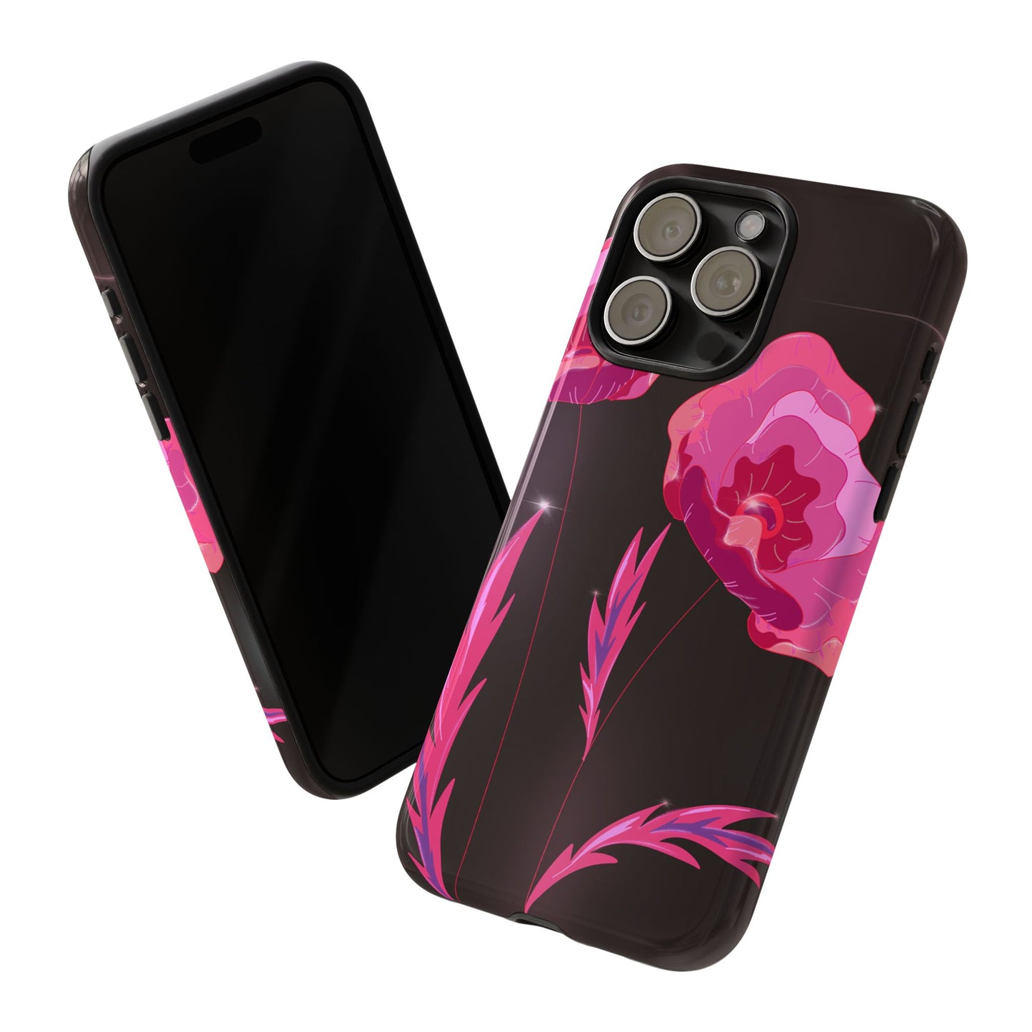 Floral iPhone Case | Tough Cases with Pink Poppy Design, Elegant Flower Phone Cover, Gift for Her, Spring Accessories, Chic Tech