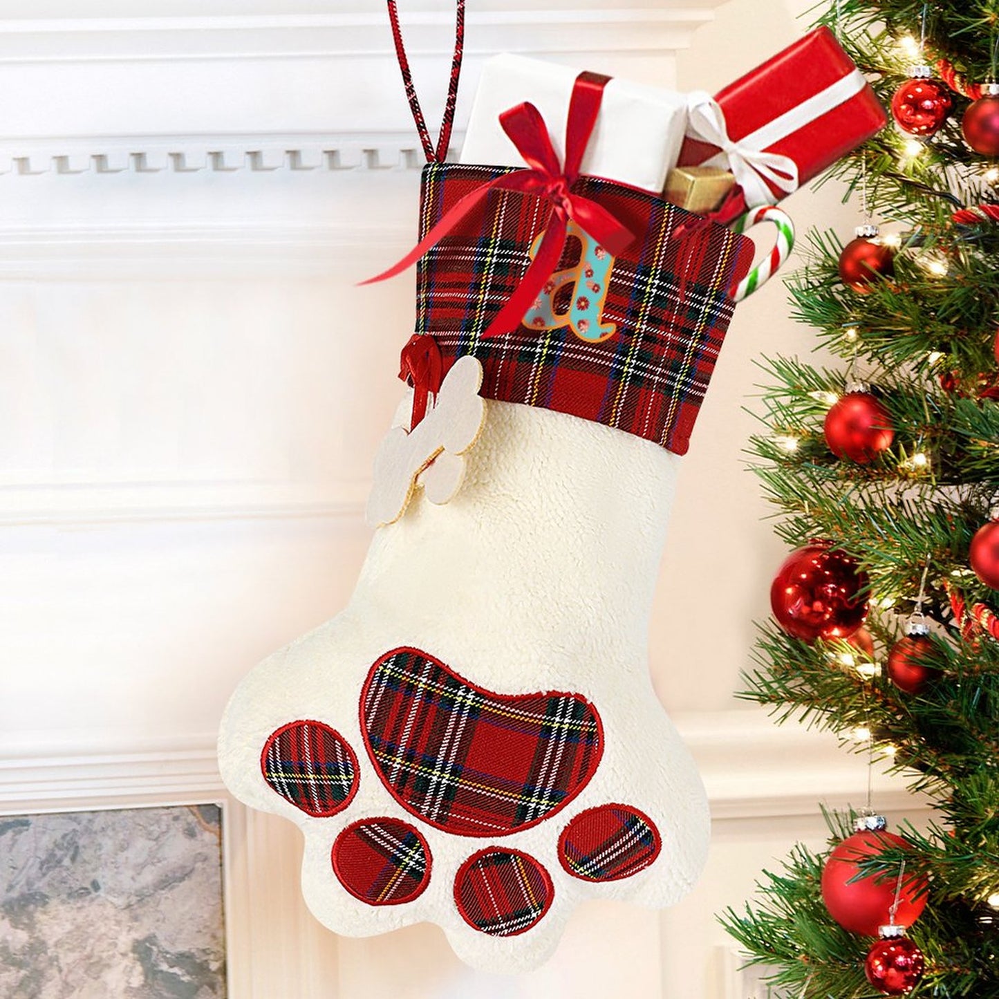 Pet Cat Dog Claw Christmas Stocking - Letter A