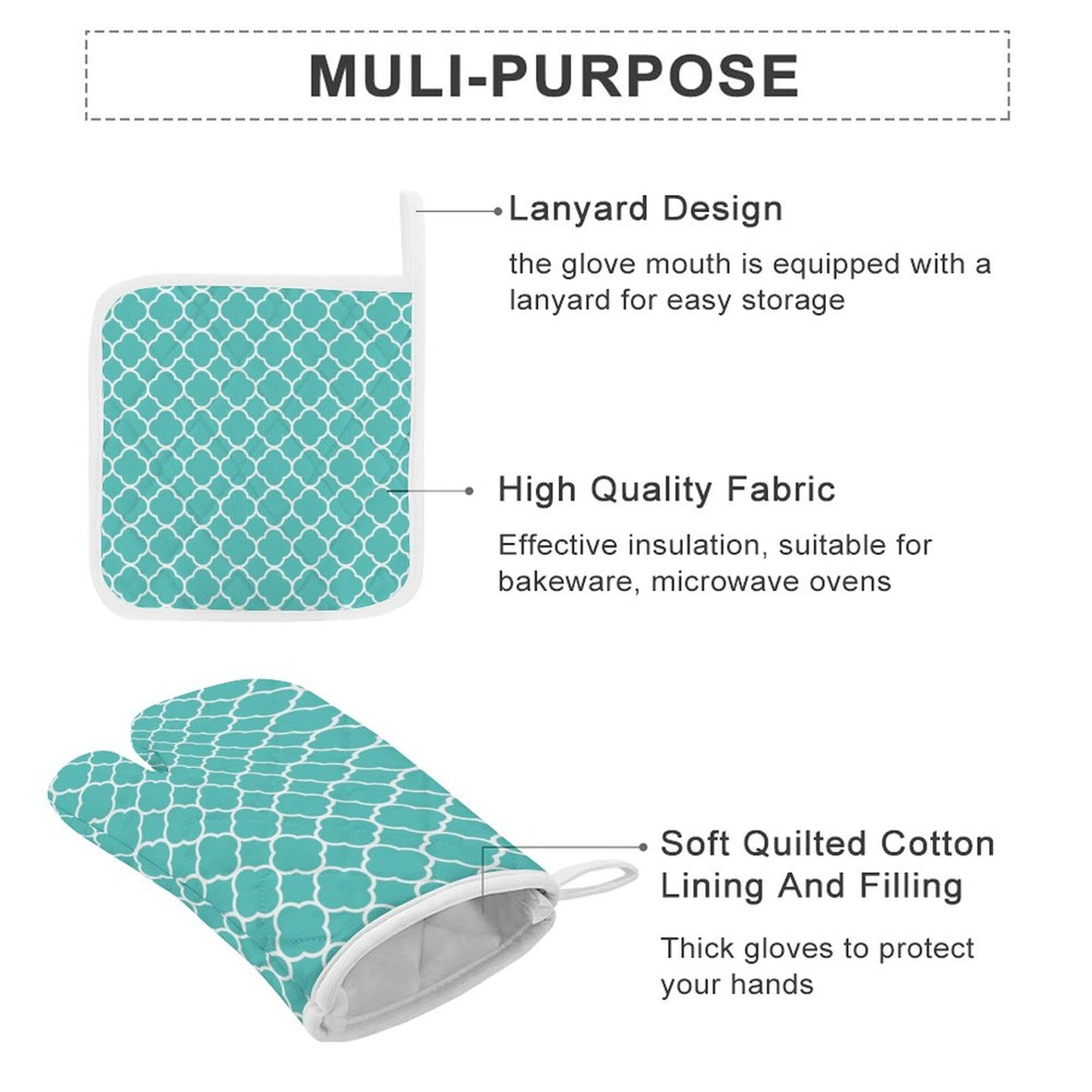 Oven Mitts & Pot Holder Set of 3 Teal
