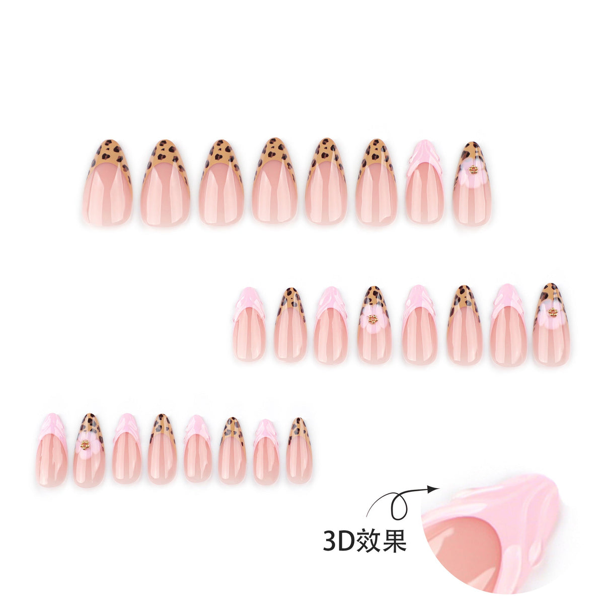 French leopard print flash 3D almond shape press-on nails – Image 2