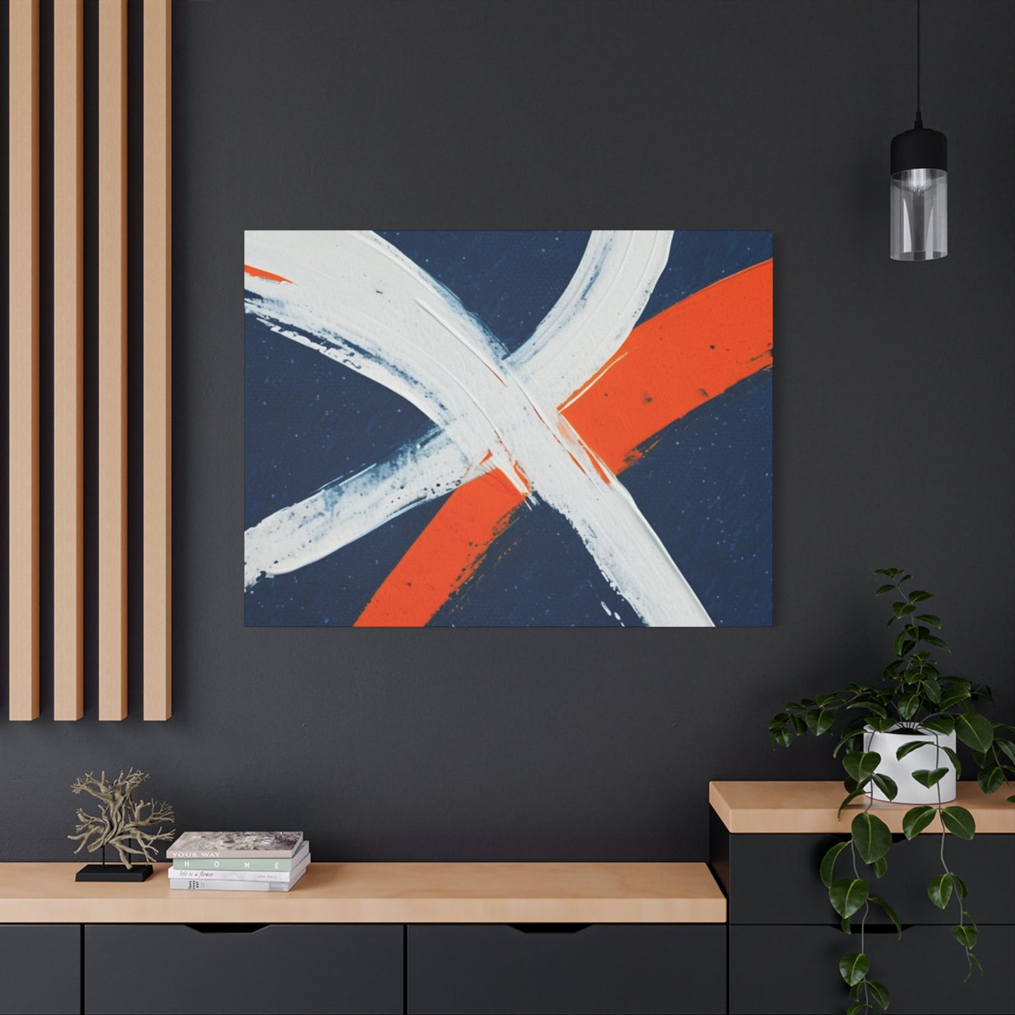 Abstract Navy & Orange Brushstroke Canvas