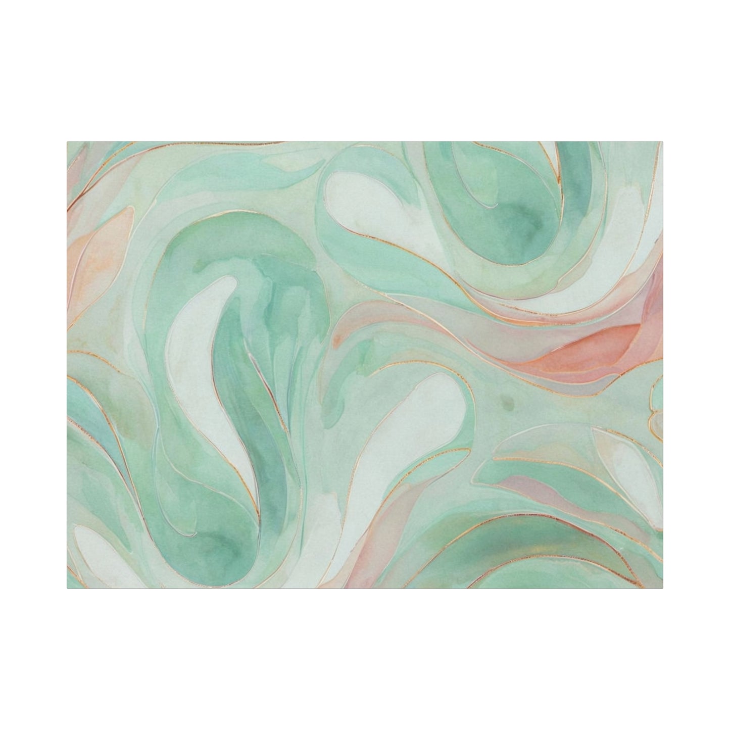 Abstract Green Marble Canvas Print — Teal & Coral Swirl Wall Art