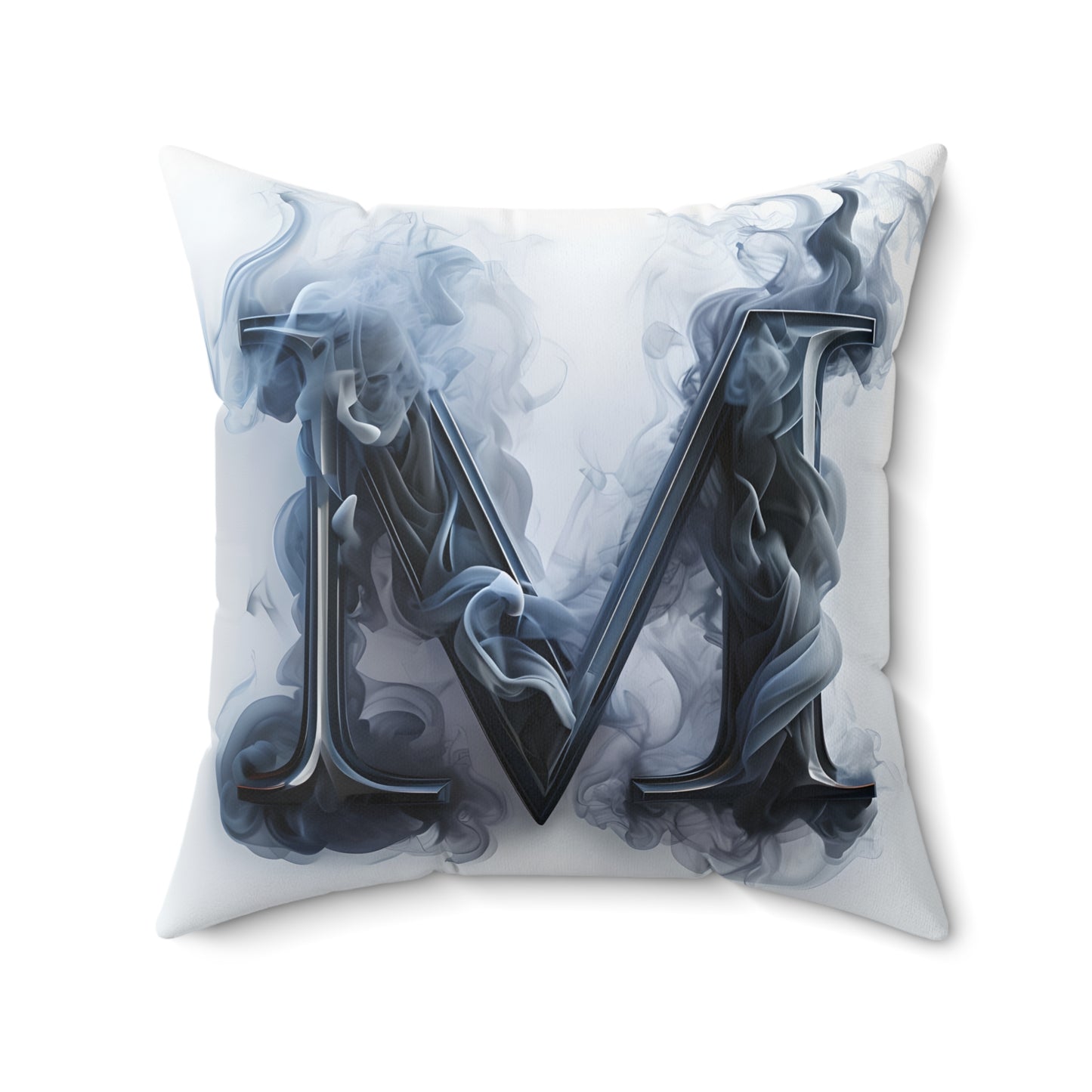Smoky Letter M Decorative Pillow — Monogram Initial Accent Cushion