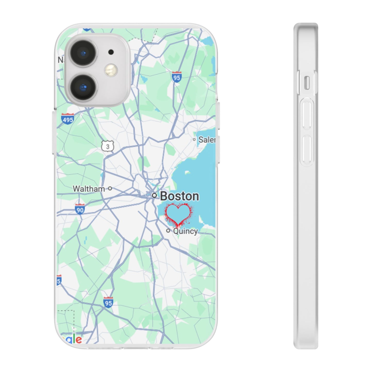 Boston Map Flexi Case for iPhone, Custom Location Phone Case, Unique Gift, Boston Heart Design, Travel Lover Accessory