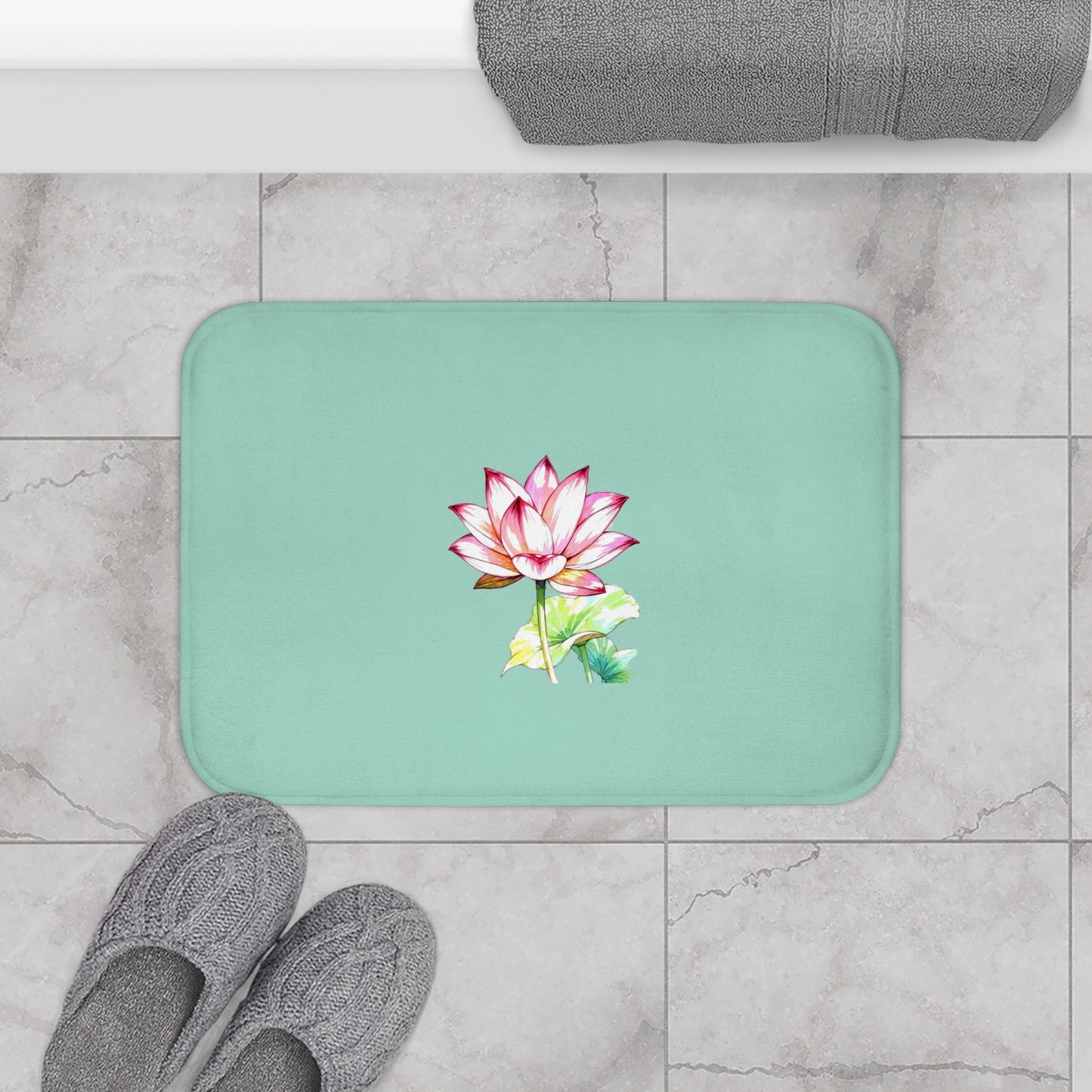 Lotus Flower Bath Mat, Spa Decor, Bathroom Accessory, Floral Bath Rug, Zen Home Gift, Relaxation Themed
