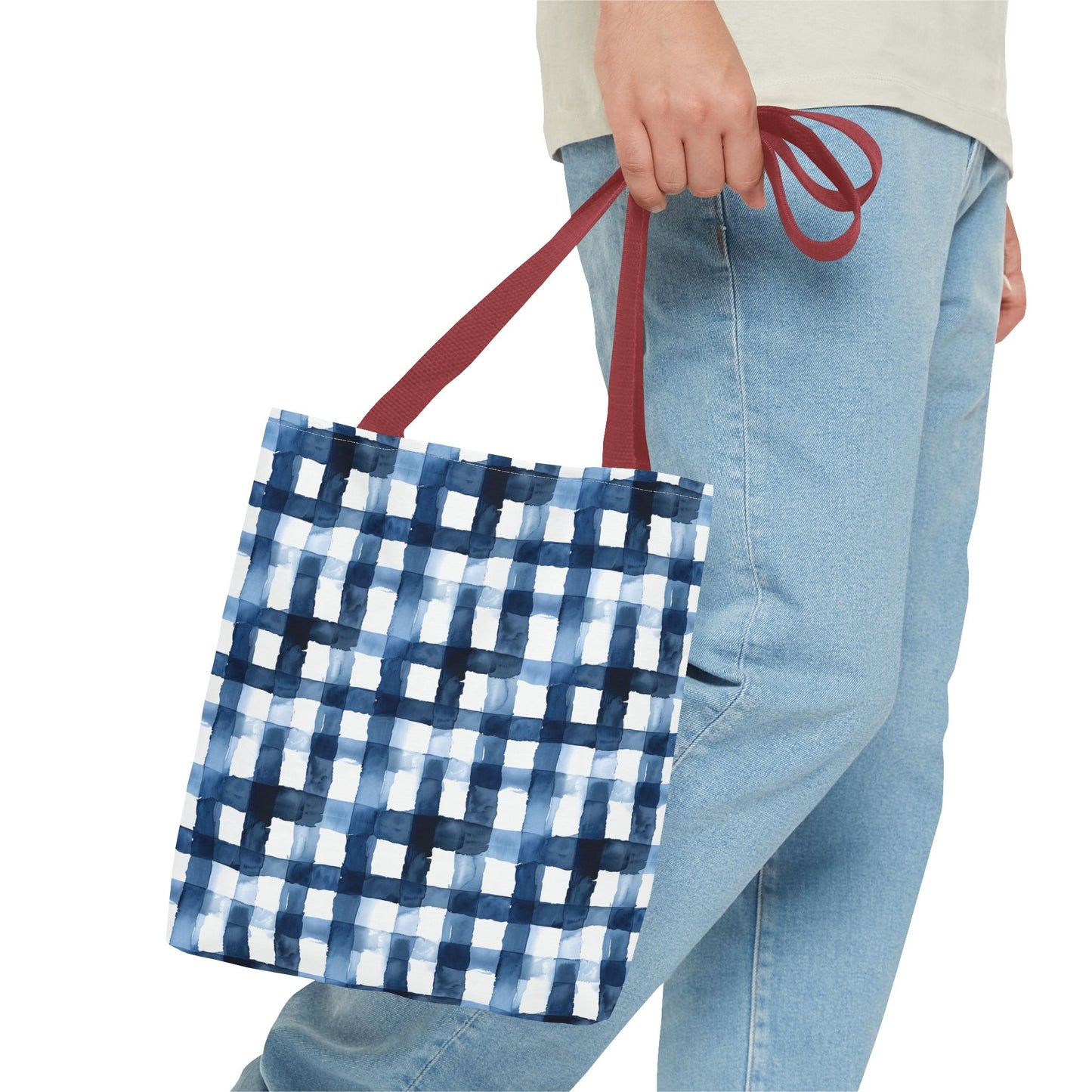 Blue Watercolor Plaid Tote Bag — Navy Check Pattern All-Over Print