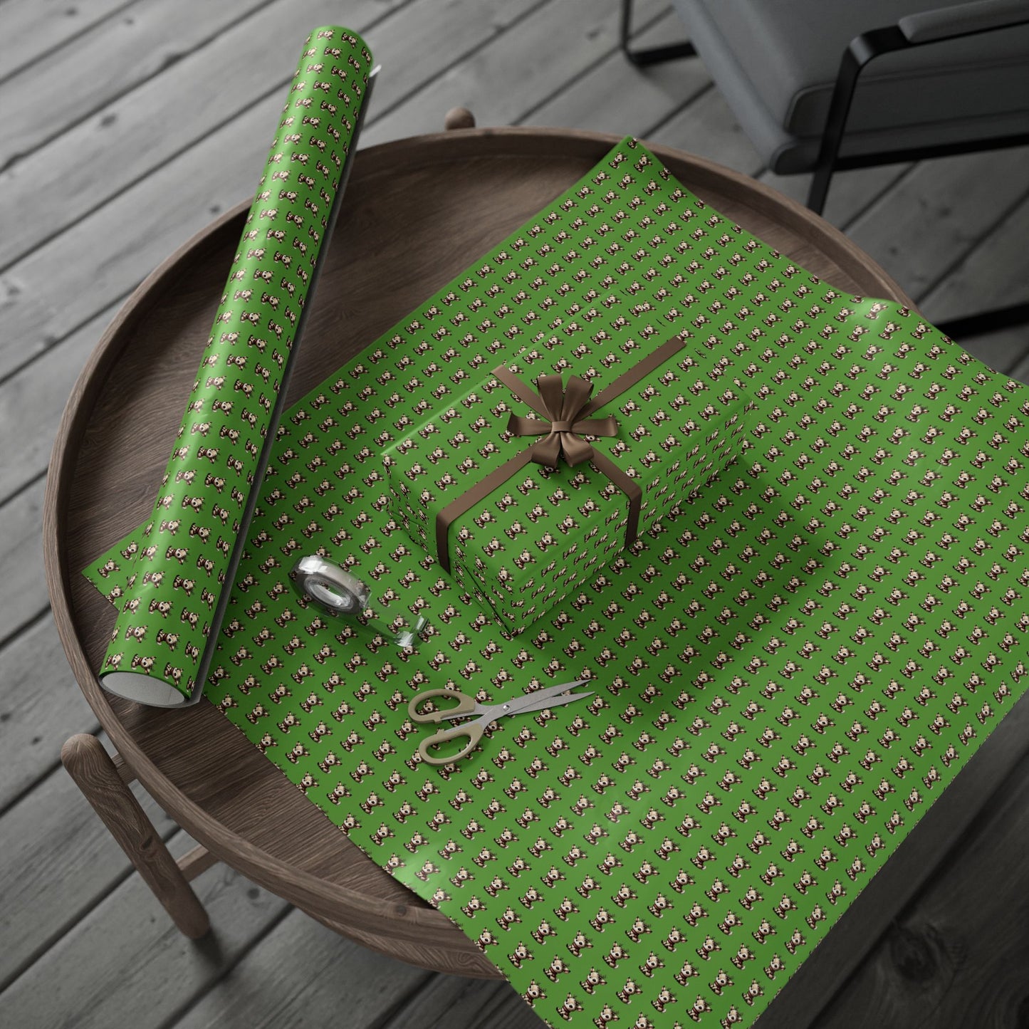 Wrapping Paper — Green Cute Dog Pattern Gift Wrap (Pet Lover Holiday & Birthday)