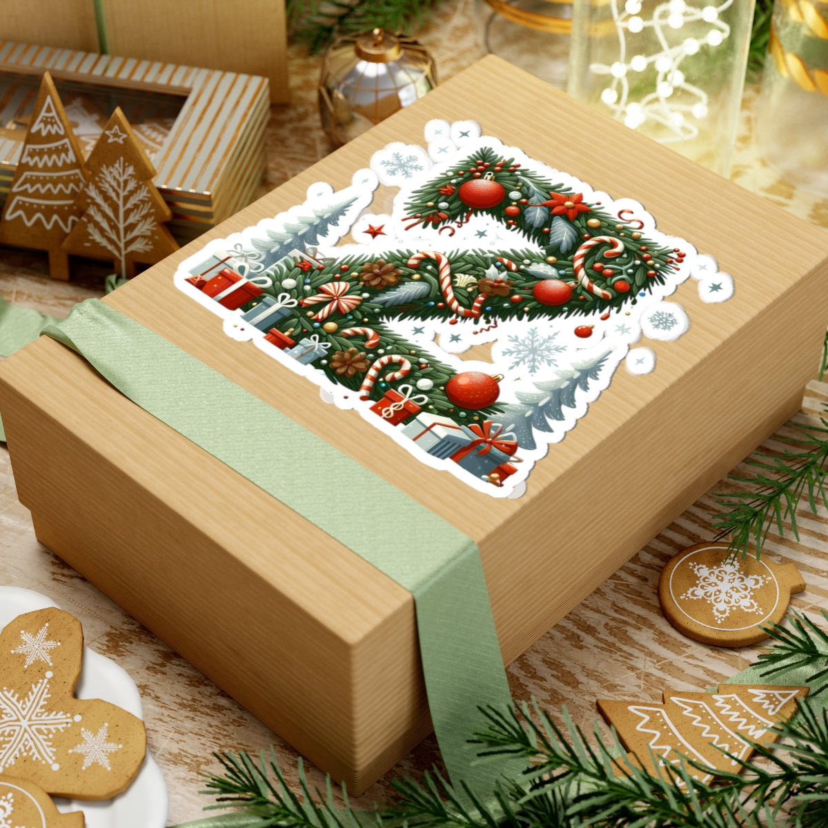 Christmas Wreath Letter Z Kiss-Cut Sticker — Holiday Initial Decal