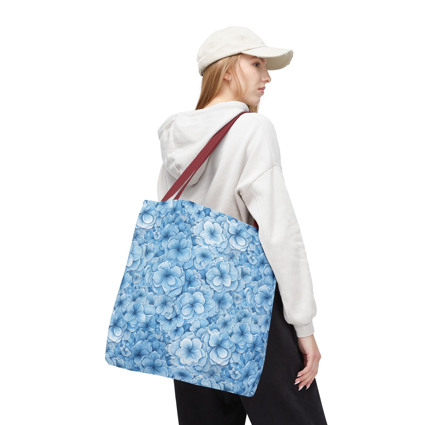 Blue Watercolor Floral Tote Bag — Reusable Flower Pattern Shopper