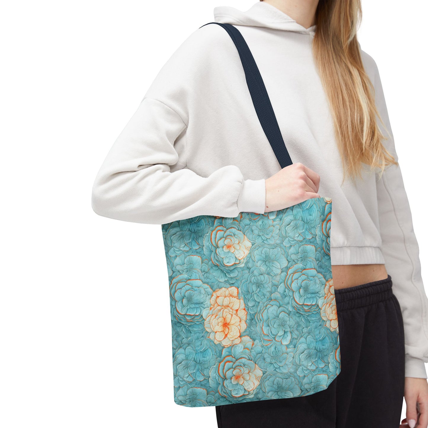 Floral Watercolor Tote Bag — Teal Succulent Pattern