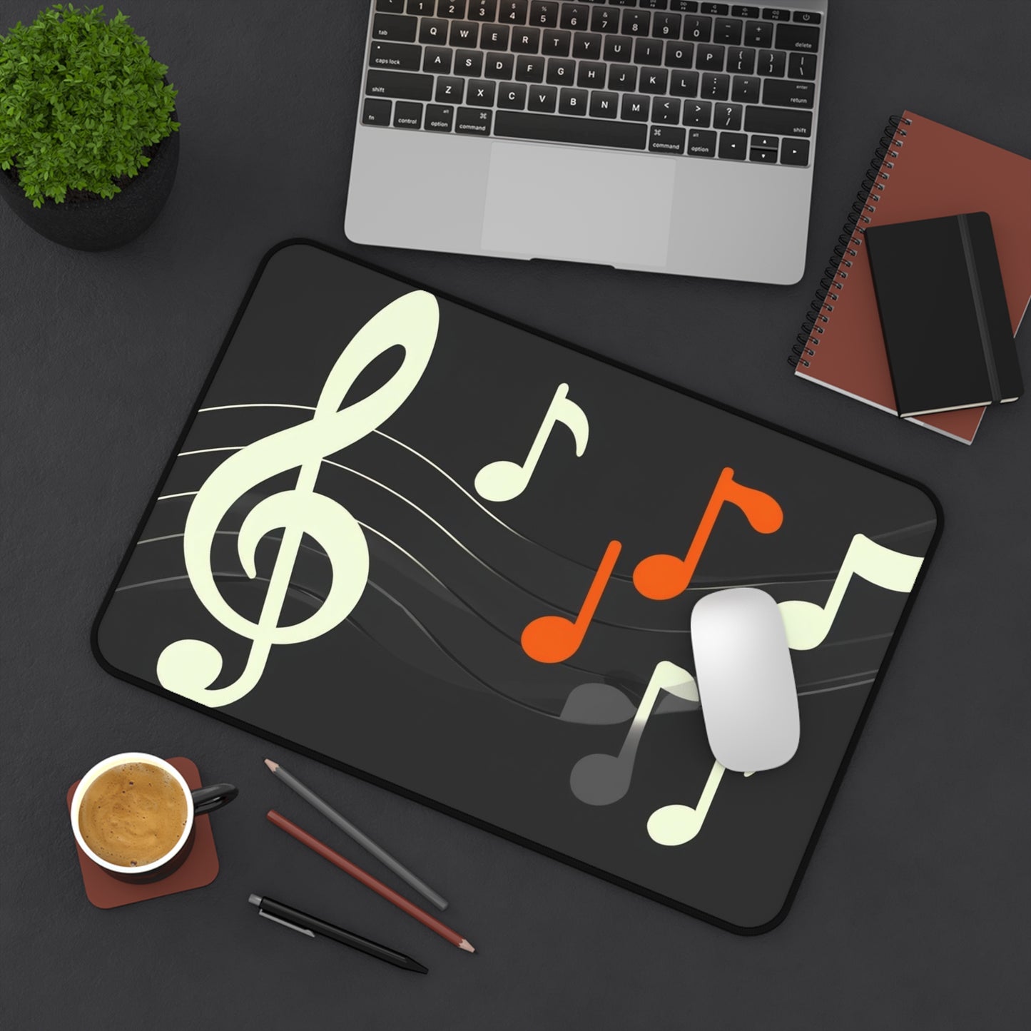 Musical Notes Desk Mat – Black Music-Themed Workstation Pad
