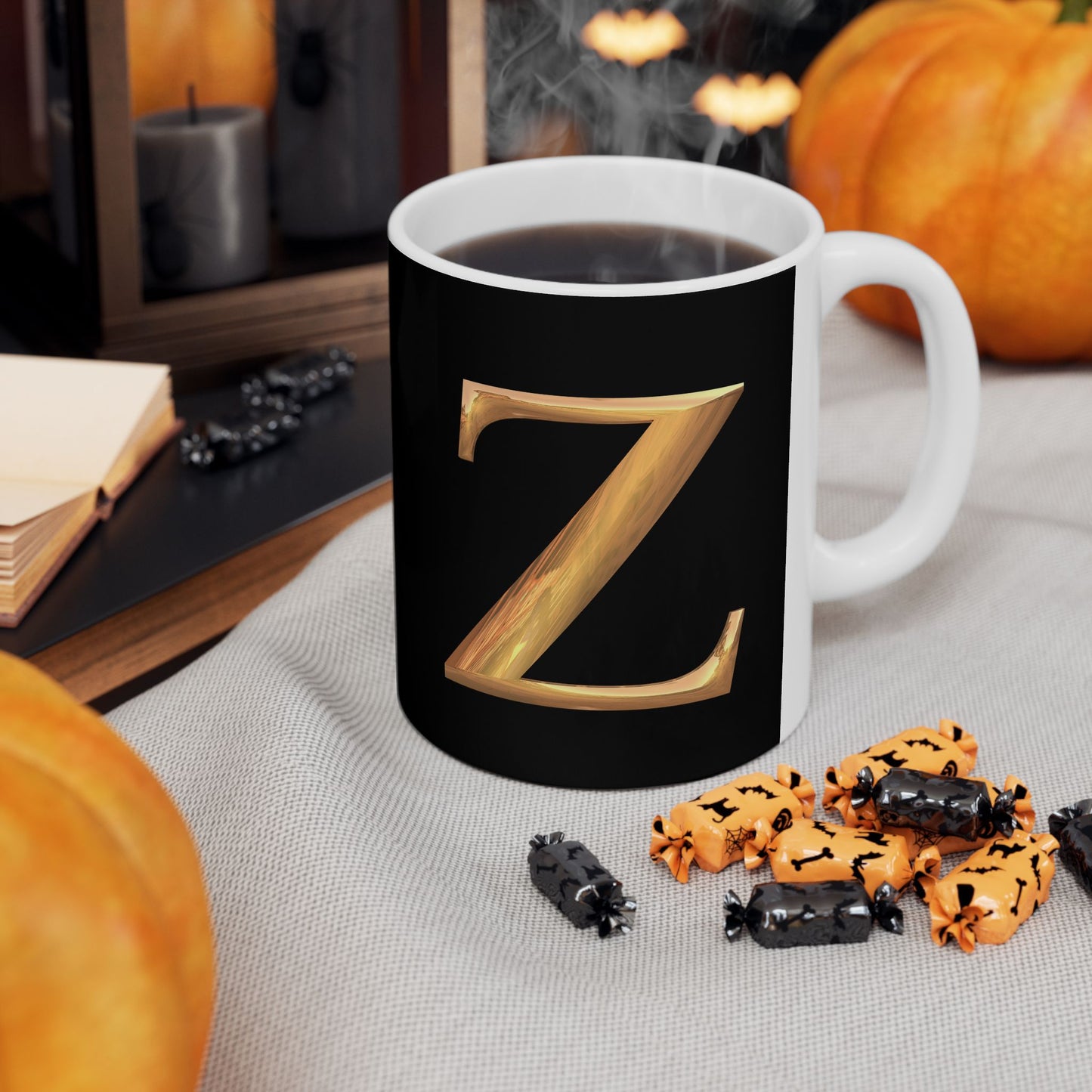 Monogram 'Z' Red Gold Heart Ceramic Mug – Personalized Initial Coffee Cup (11oz, 15oz)