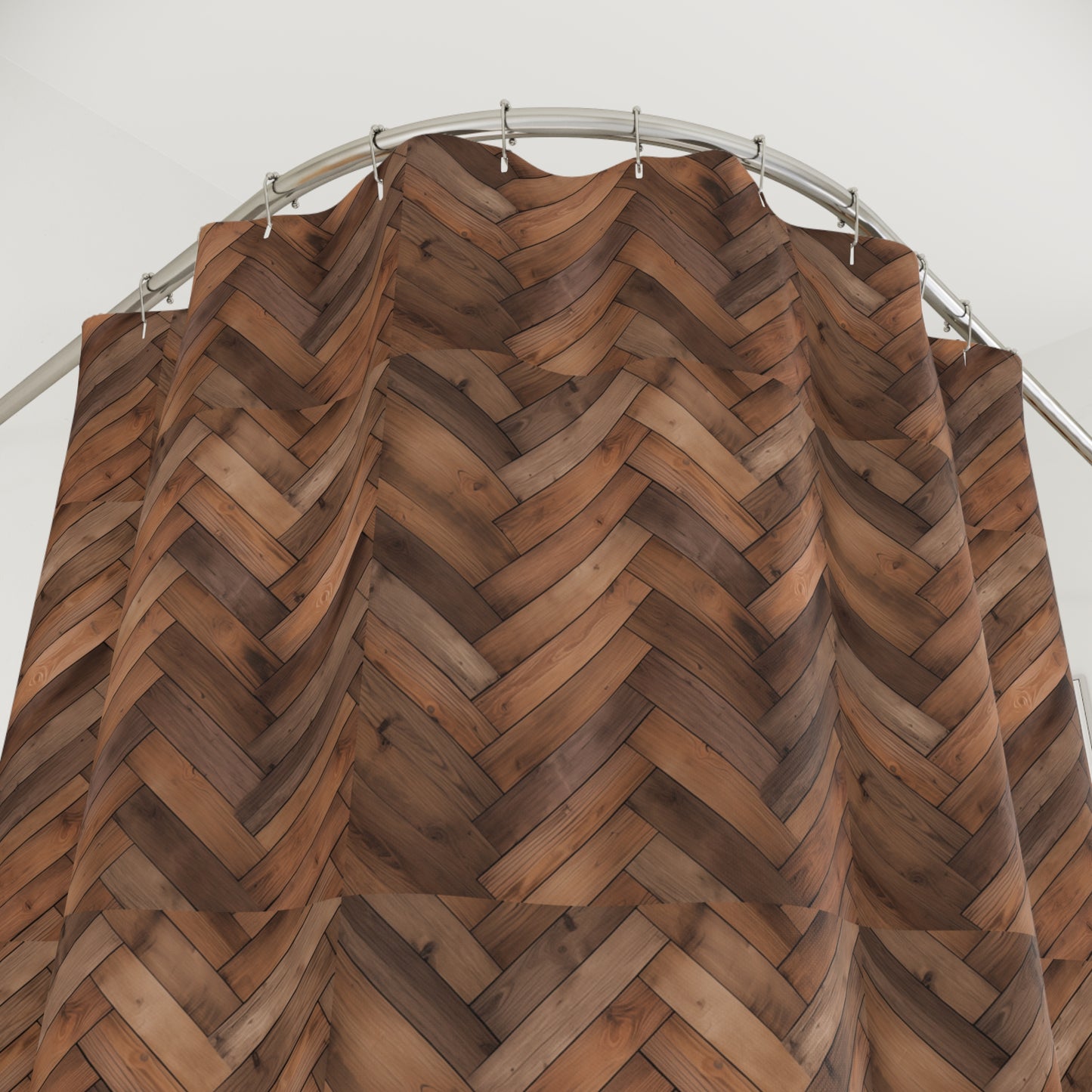 Rustic Wood Herringbone Shower Curtain, Farmhouse Decor, Boho Bathroom, Natural Vibe, Home Decor, Unique Gift