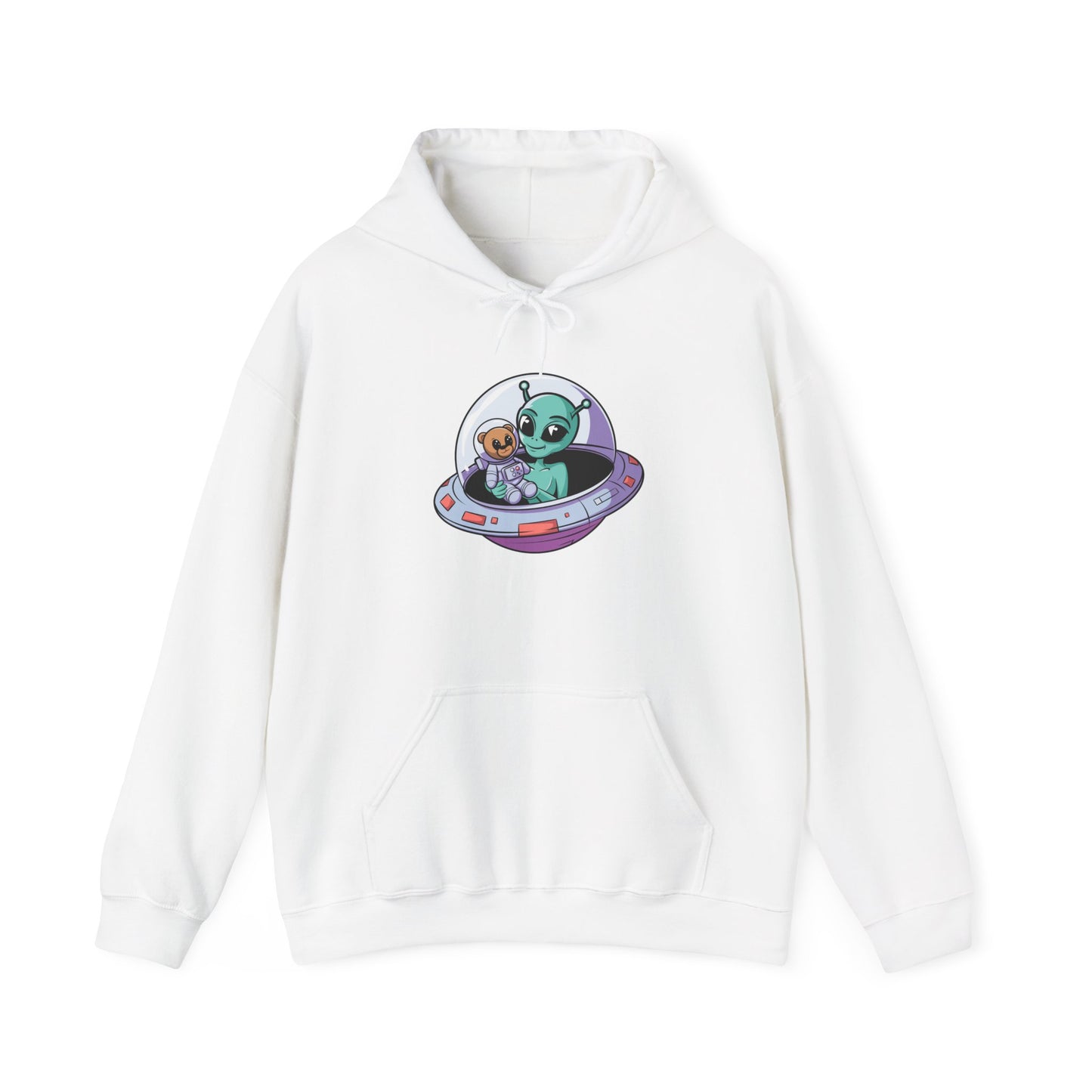 Cute Alien and Kid Hoodie, Unisex Heavy Blend Sweatshirt, UFO Lover Gift, Halloween Costume, Space-Themed Outfit, Birthday Present