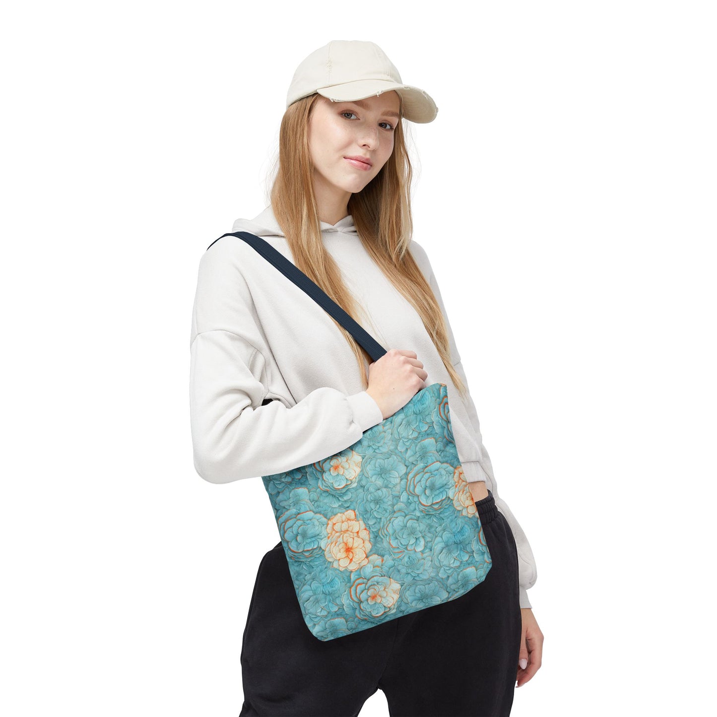 Floral Watercolor Tote Bag — Teal Succulent Pattern