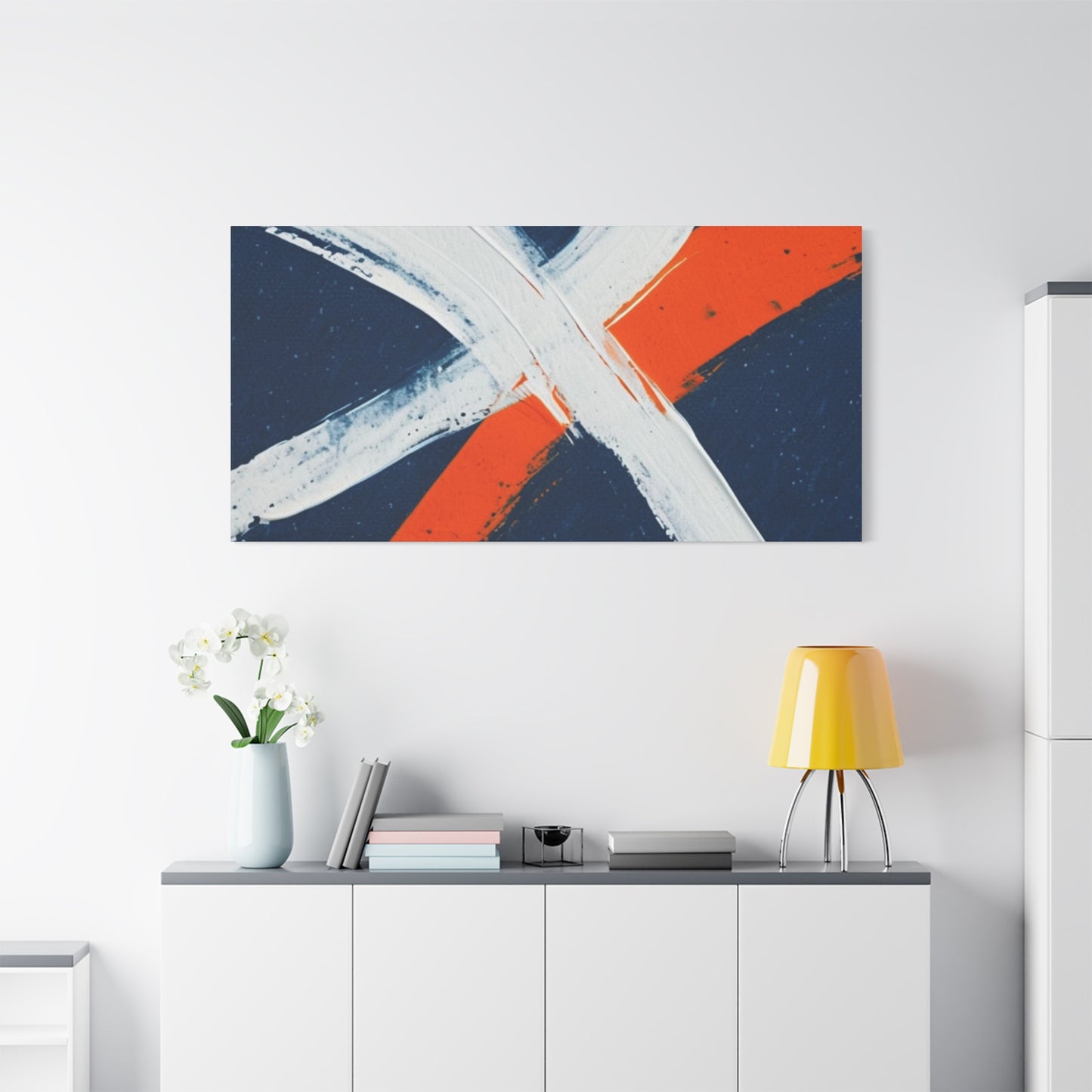 Abstract Navy & Orange Brushstroke Canvas