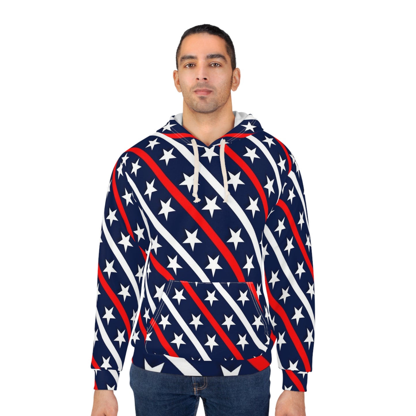 Patriotic Stars Pullover Hoodie | Unisex, All-Over Print, Cozy Wear, Perfect for 4th of July, Gifts for Him and Her