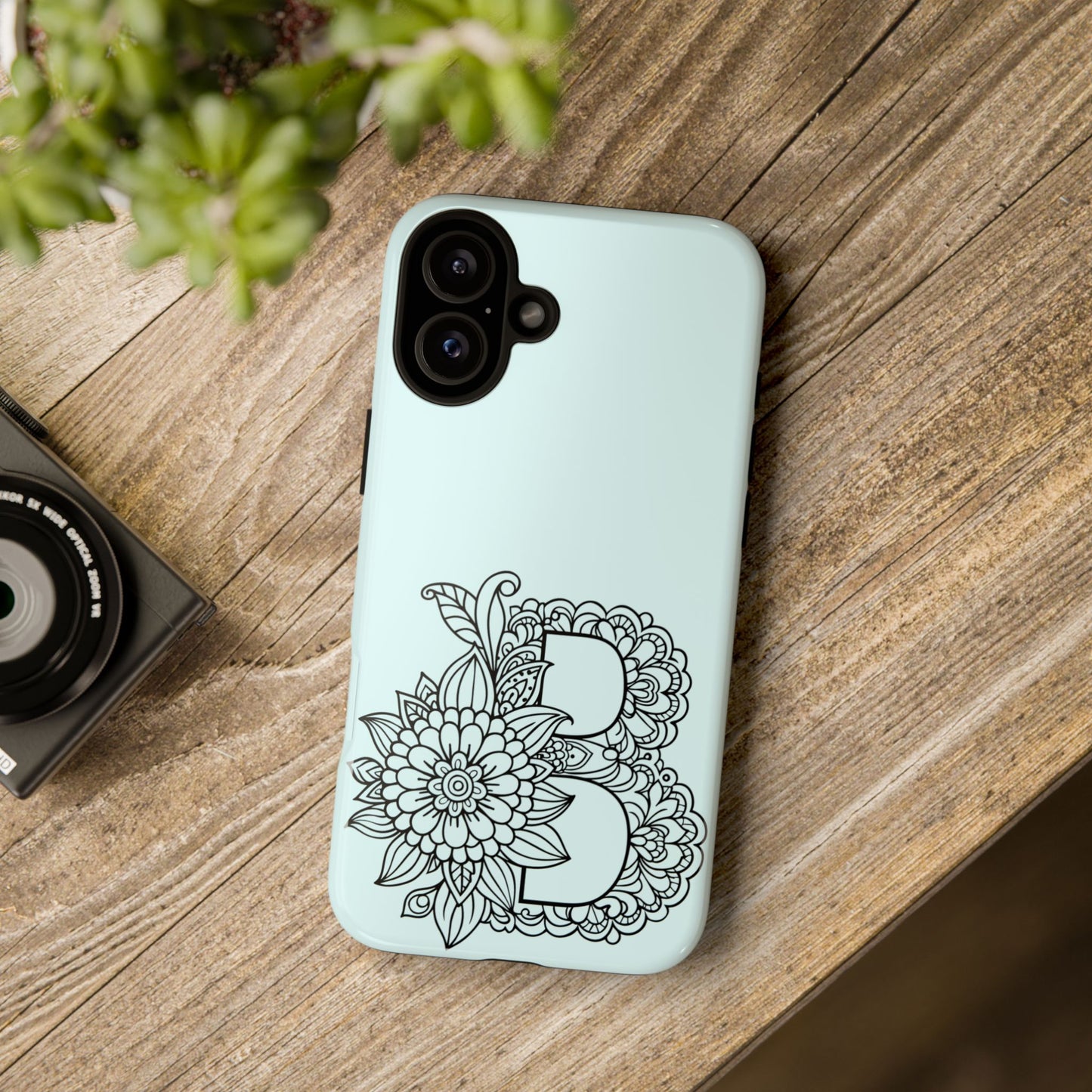 Personalized Tough Phone Case- Letter B, Floral Monogram Cell Phone Cover, Custom Protective Case, Unique Gift, Birthday, Graduation