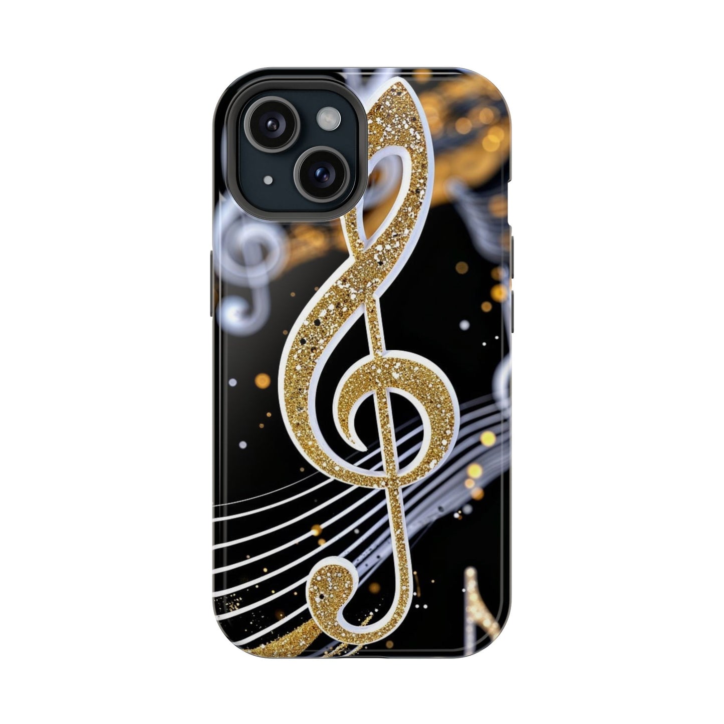 Music Notes Magnetic Impact-Resistant Phone Case — Gold Treble Clef Design