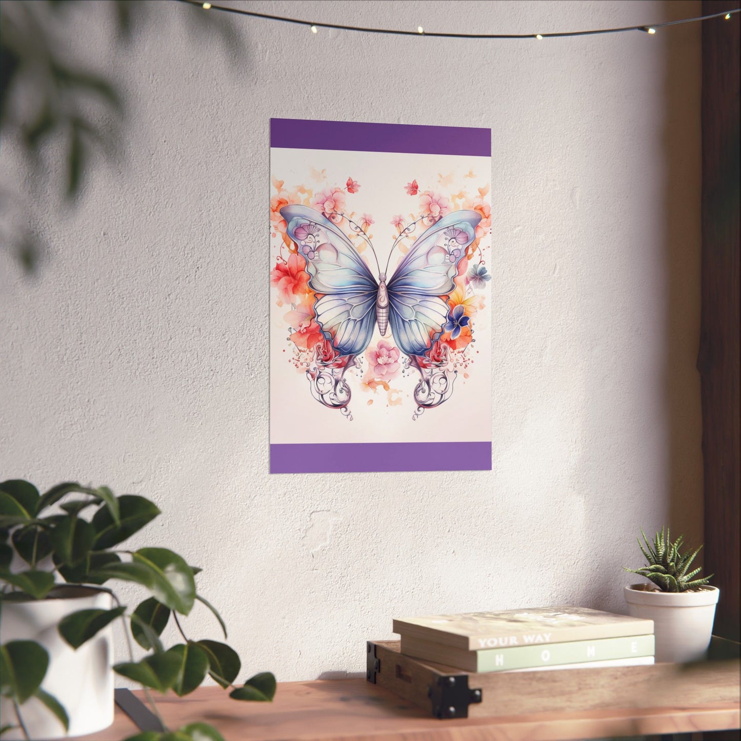 Butterfly Watercolor Wall Poster — Floral Pastel Matte Vertical Print