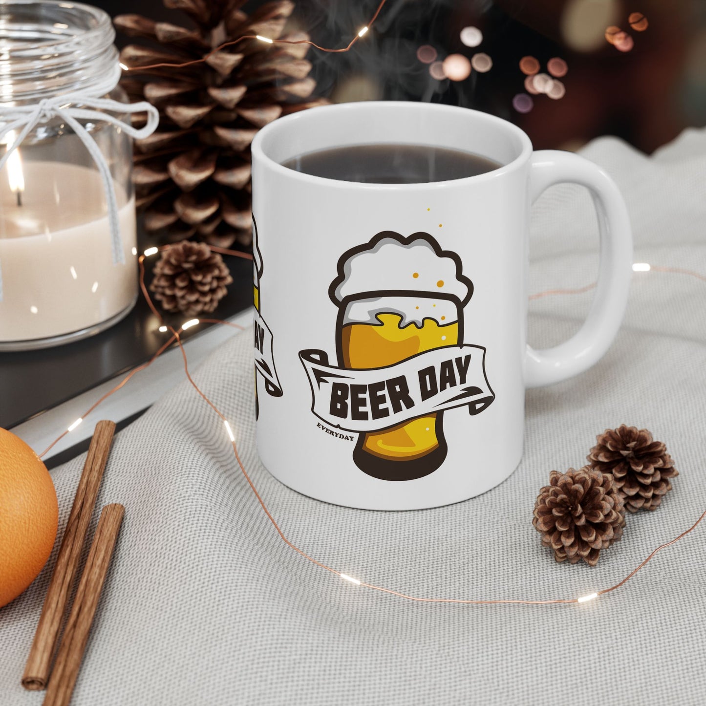 Beer Day Ceramic Mug - Fun Gift for Beer Lovers, Drinking Parties, Home Bar Decor, Father's Day, Birthday, Celebration