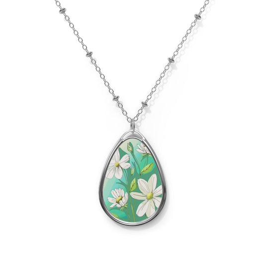 Floral Oval Necklace, Elegant Jewelry for Women, Nature-Inspired Gift, Boho Chic Accessory, Perfect for Birthdays or Anniversaries