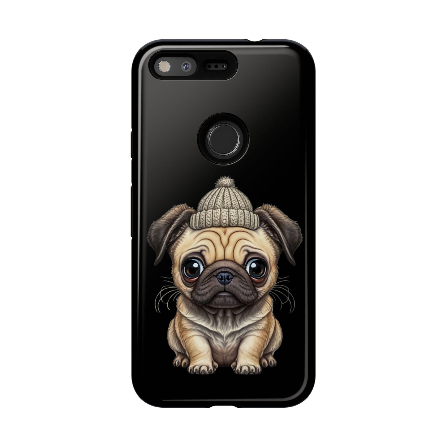 Pug Phone Case – Cute Pug Puppy Illustration on Black Tough Case
