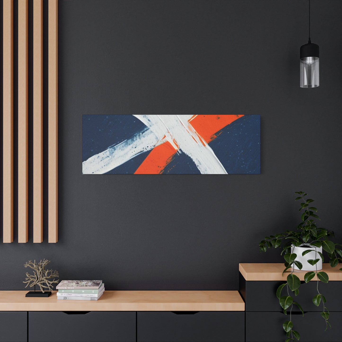 Abstract Navy & Orange Brushstroke Canvas