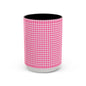 Pink Gingham Accent Coffee Mug, Cute Kitchen Decor, Gift for Coffee Lovers, Home Office Mug, Spring and Summer Vibes