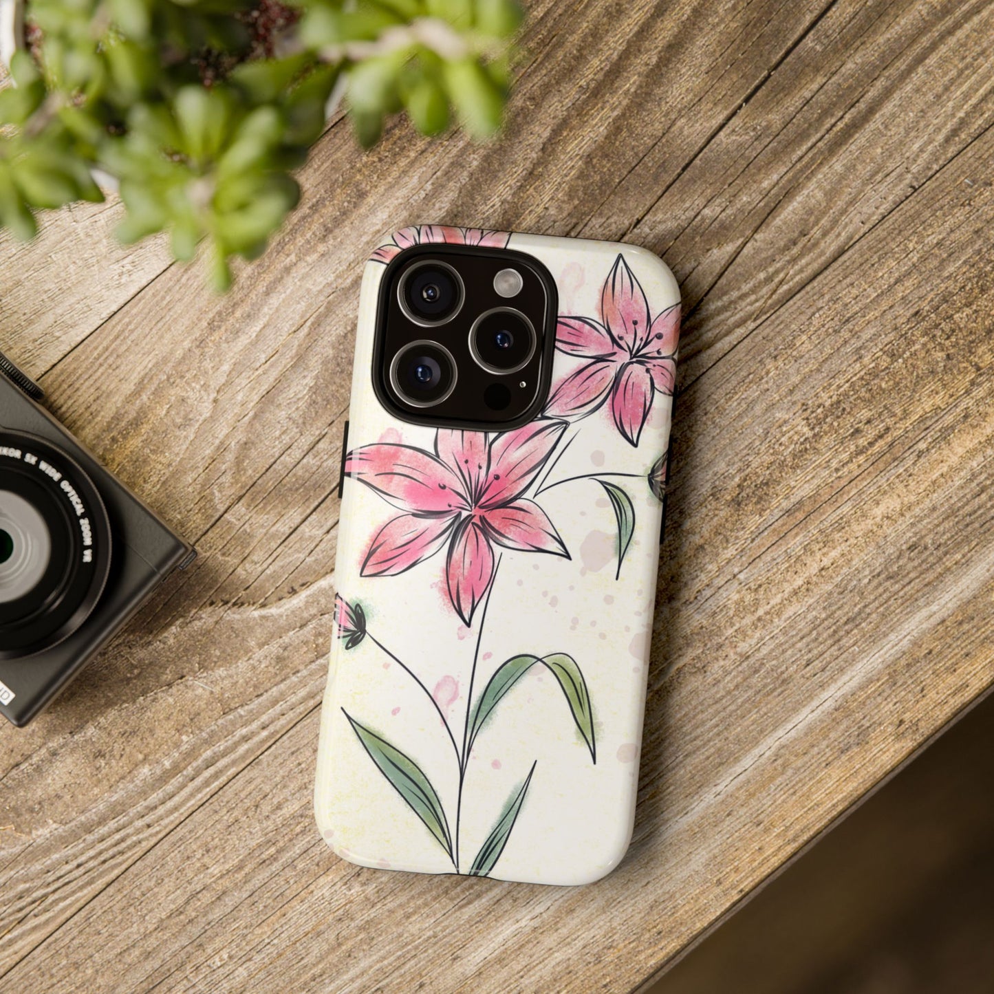 Floral Phone Case with Elegant Pink Lilies, Cute Floral Accessories, Phone Protection, Gift for Her, Stylish Cell Phone Cover