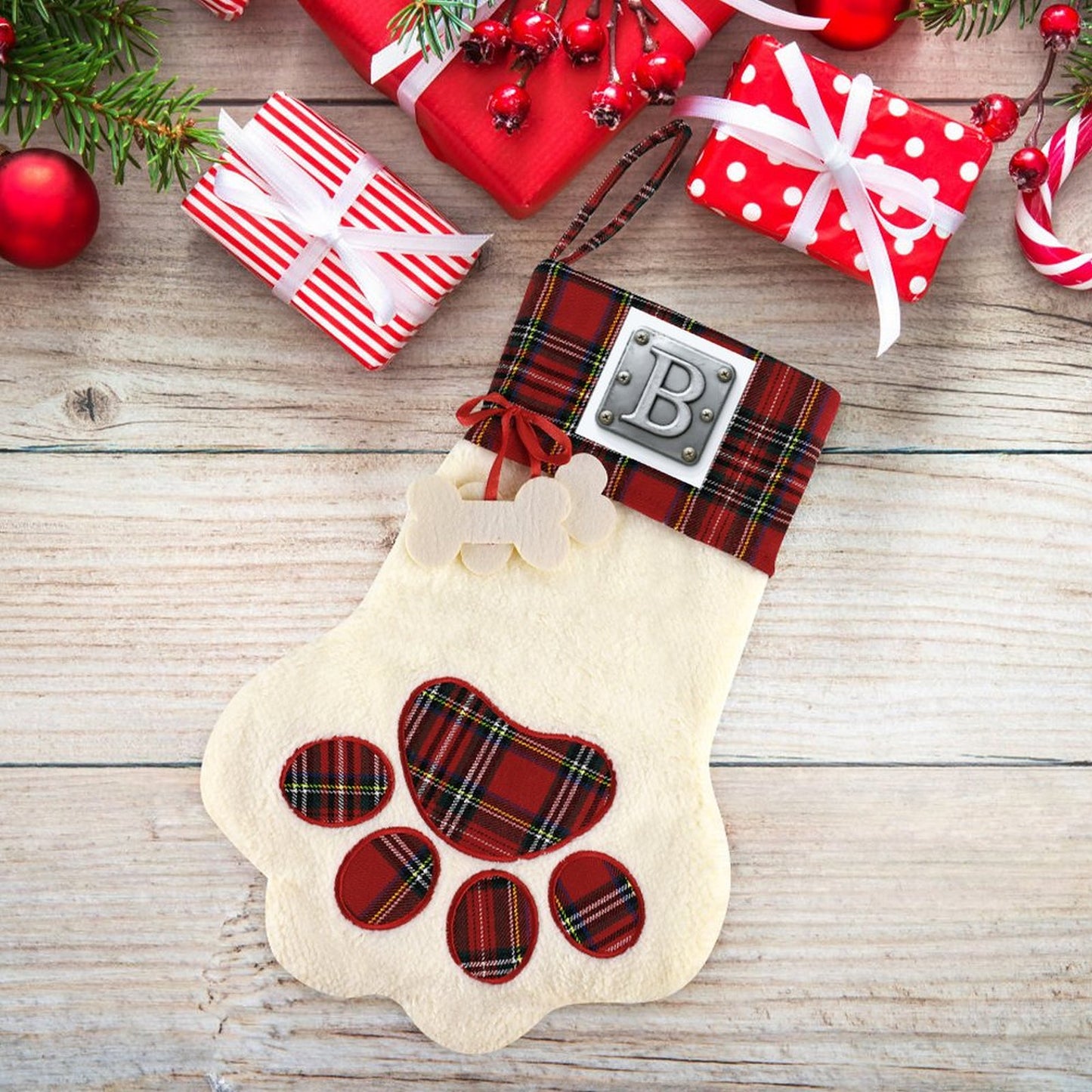Pet Cat Dog Claw Christmas Stocking - Letter B