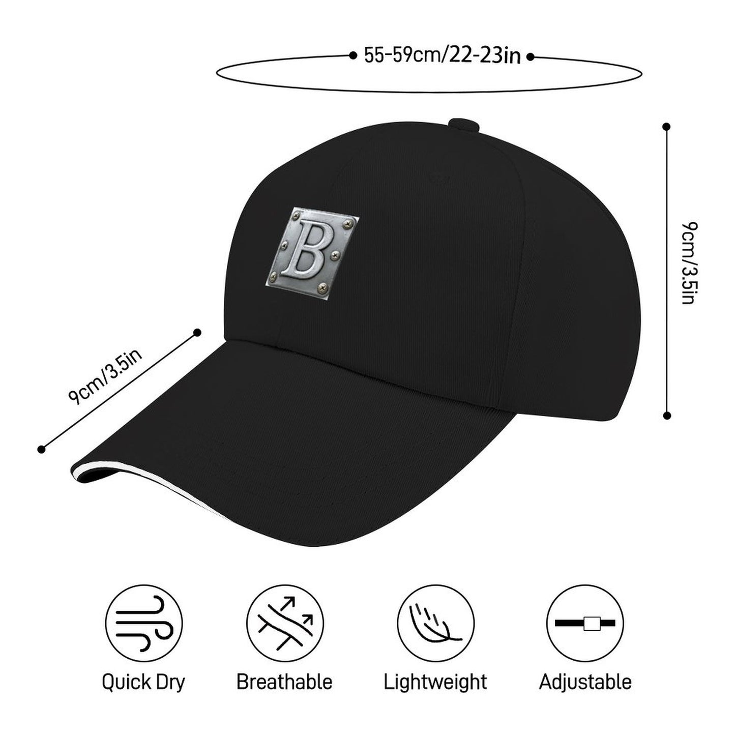 Baseball Cap for Men Women Curved Visor Sandwich - Letter B