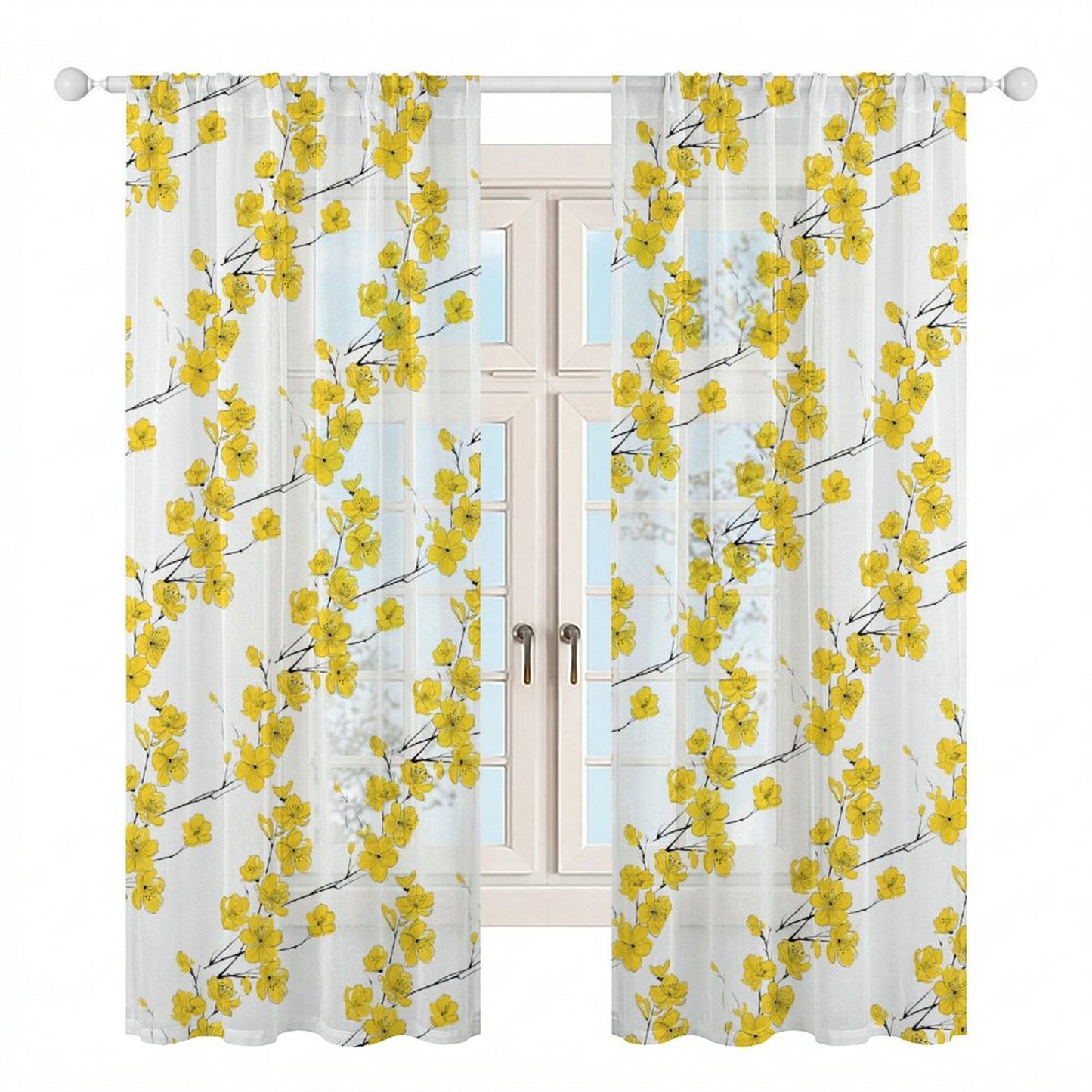 Sheer Curtain White and Yellow