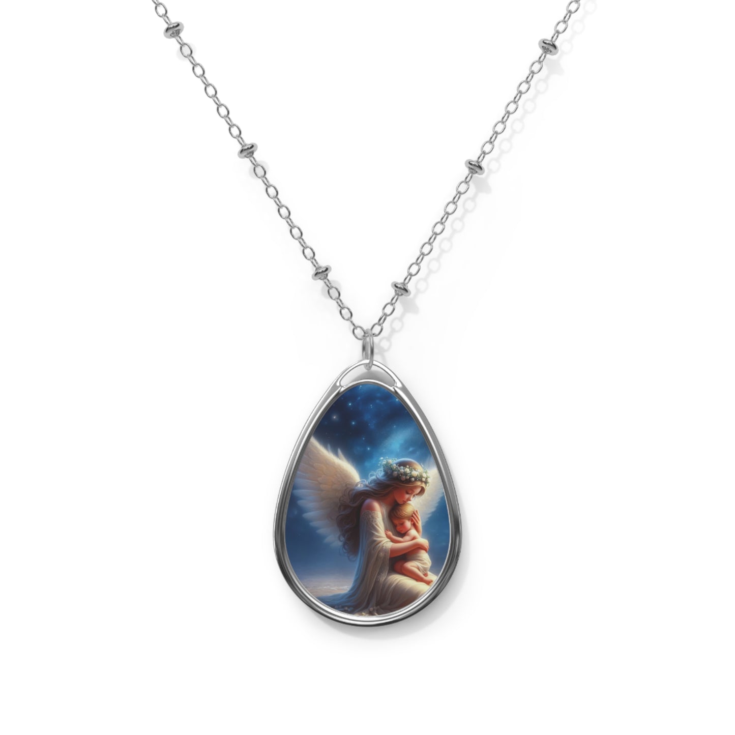 Angelic Motherhood Oval Necklace, Gift for Moms, Birthstone Jewelry