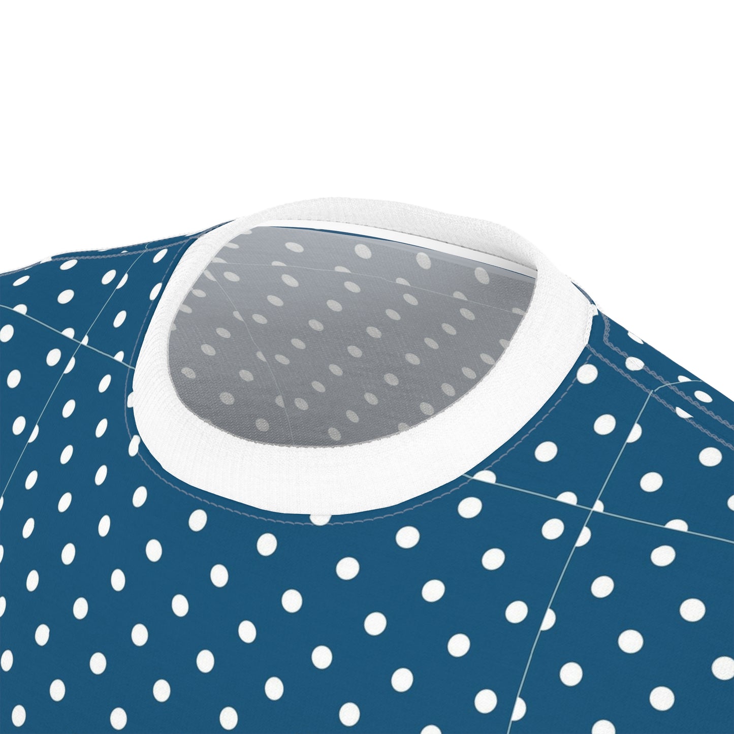 Navy Polka Dot Unisex Tee, Stylish Everyday Wear, Casual Gift, Summer Outfit, Birthday Celebration, Trendy Fashion Tee, AOP Design