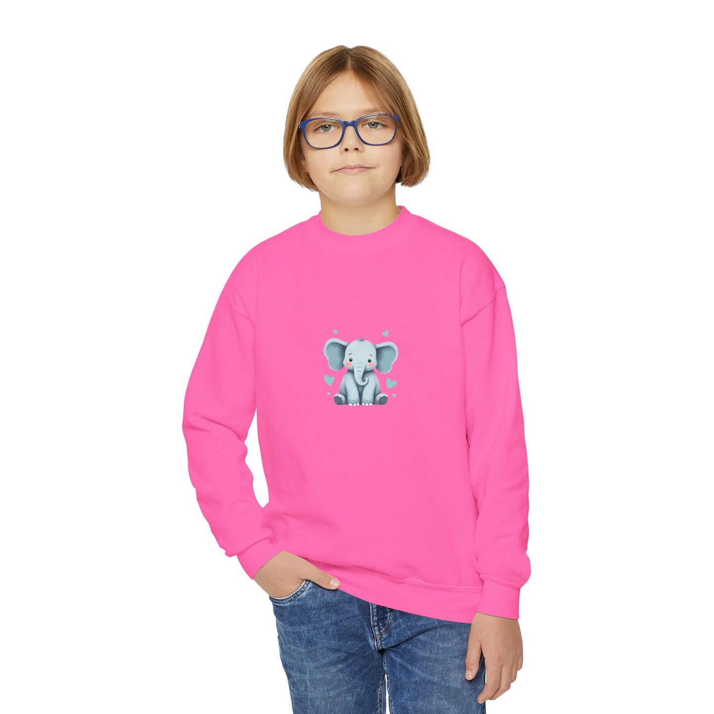 Adorable Elephant Youth Crewneck Sweatshirt, Kids' Casual Wear, Animal Lover Gift, Birthday Present, Cute Sweatshirt for All Seasons