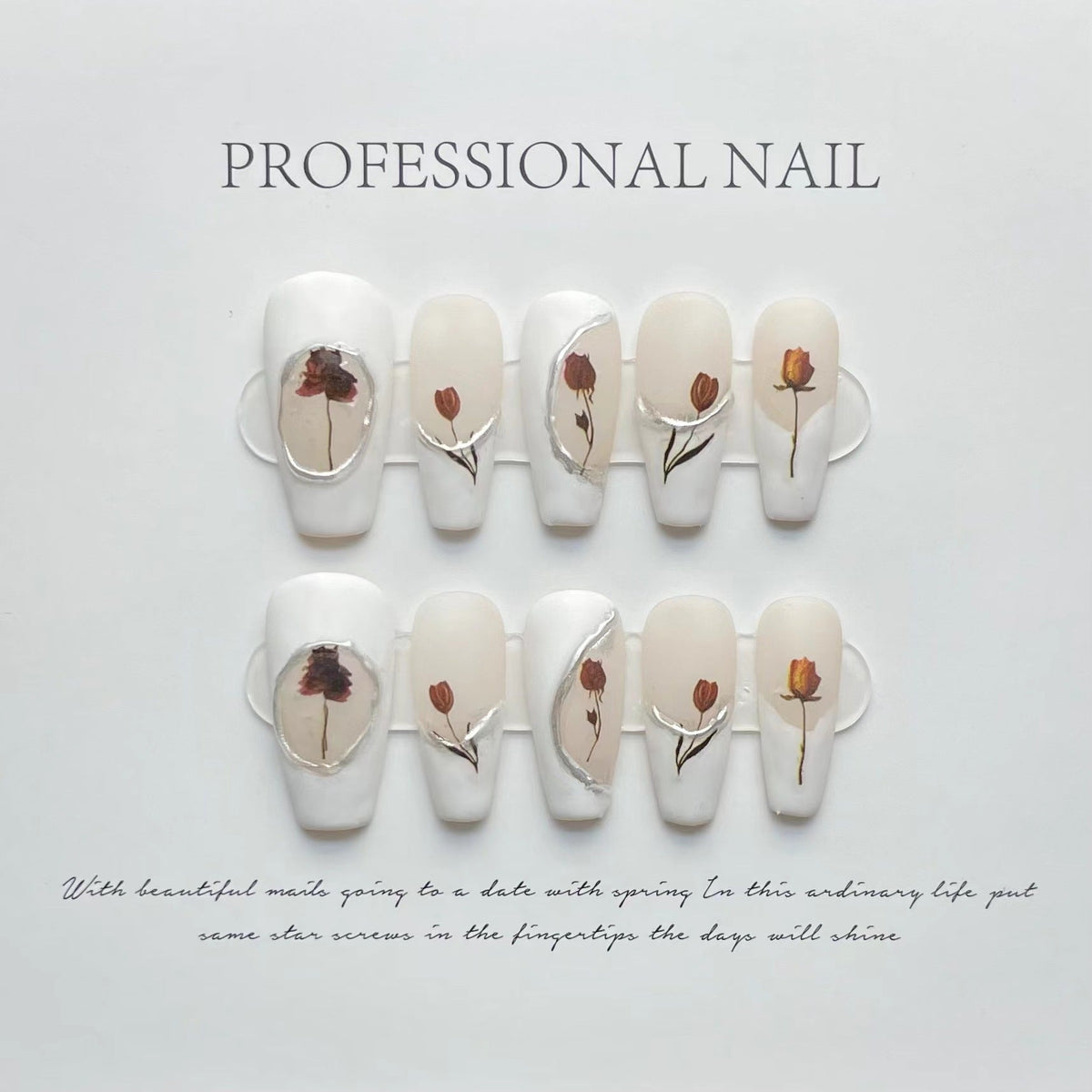 365nails: "Desert Rose" – 3D Floral & Leaf Handmade Square Nails – Image 4