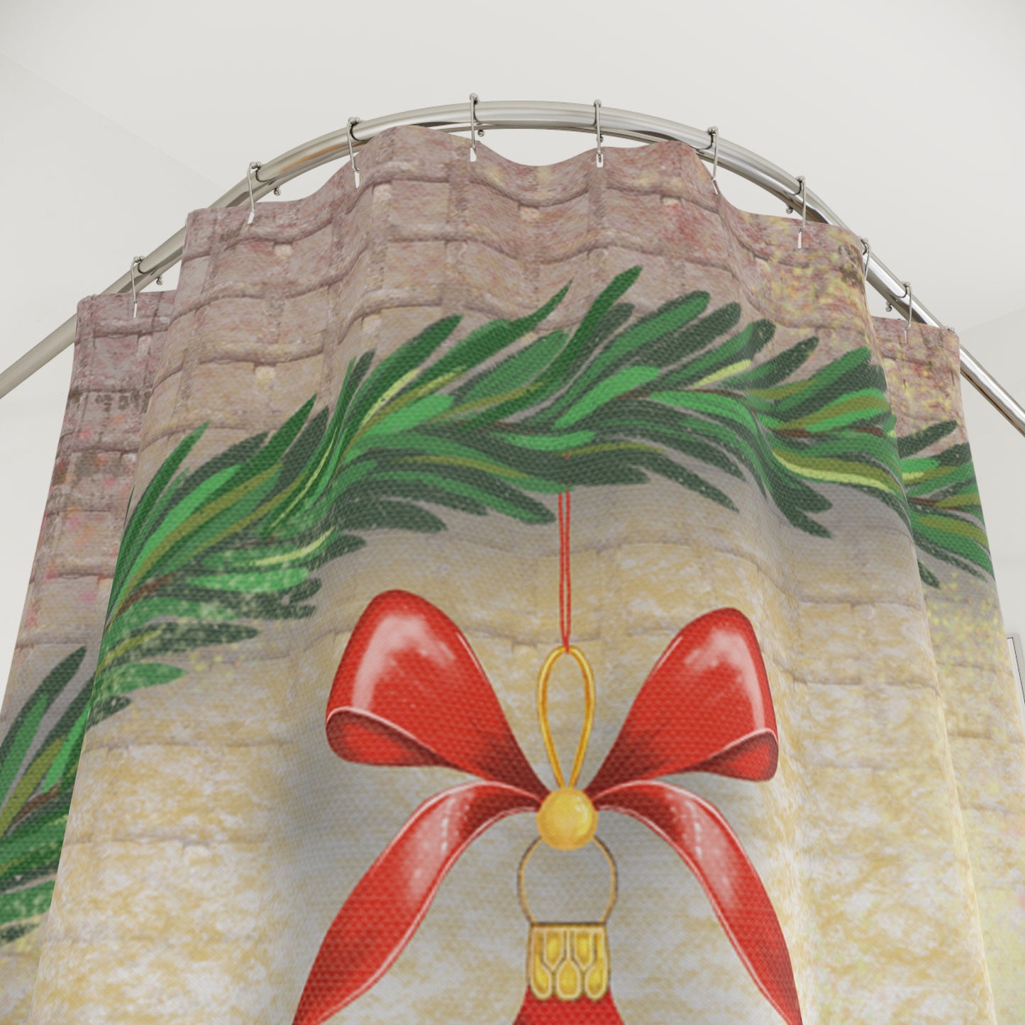 Festive Holiday Shower Curtain with Red Ornament and Pine Wreath, Christmas Bathroom Decor, Holiday Home Accessory, Gift Idea, [...]