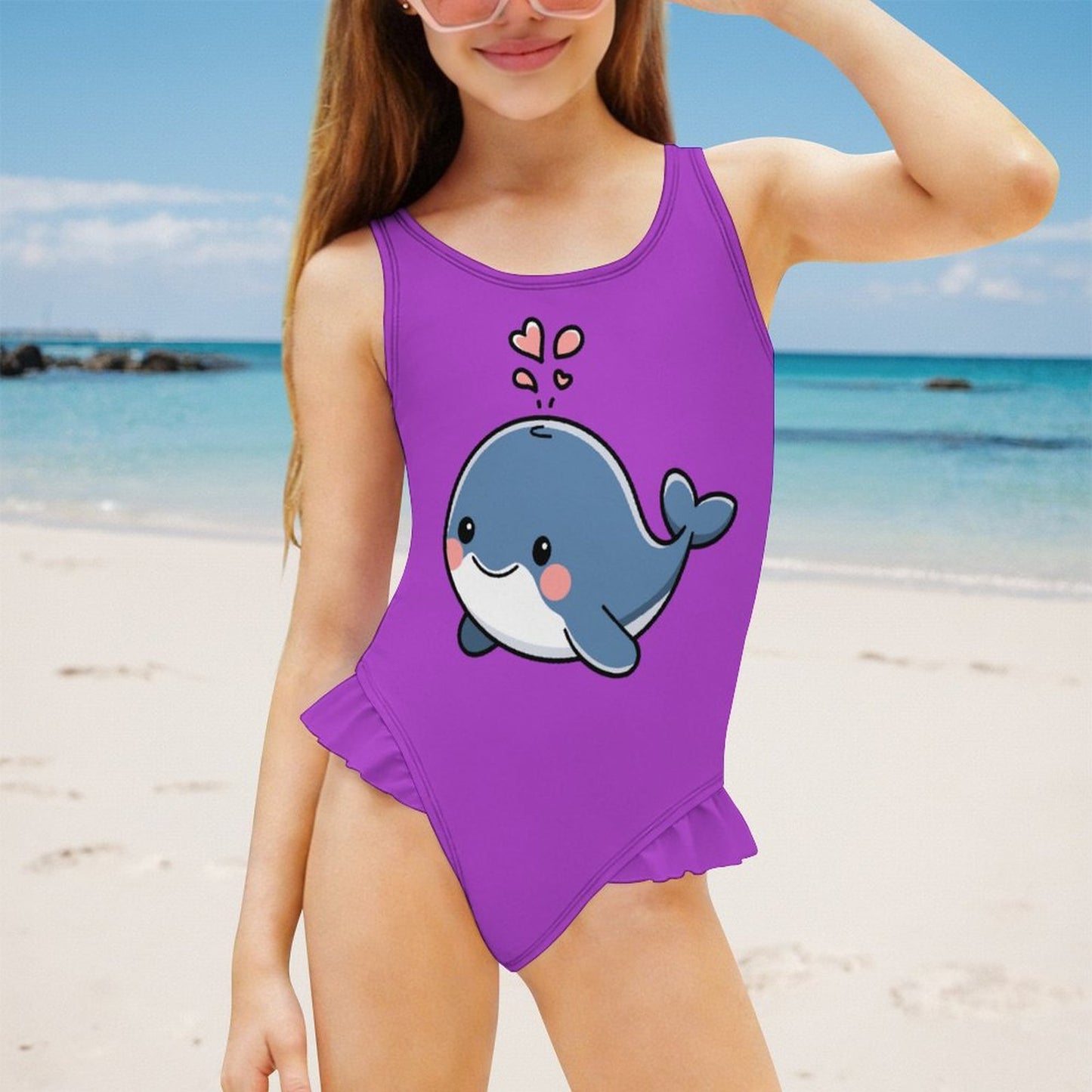 Girls Ruffle Trim One Piece Swimwear