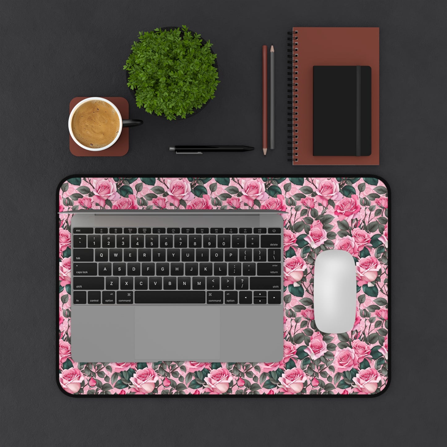Floral Desk Mat, Elegant Workspace Decor, Gift for Her, Home Office Accessory, Mother's Day Gift, Pink Rose Design