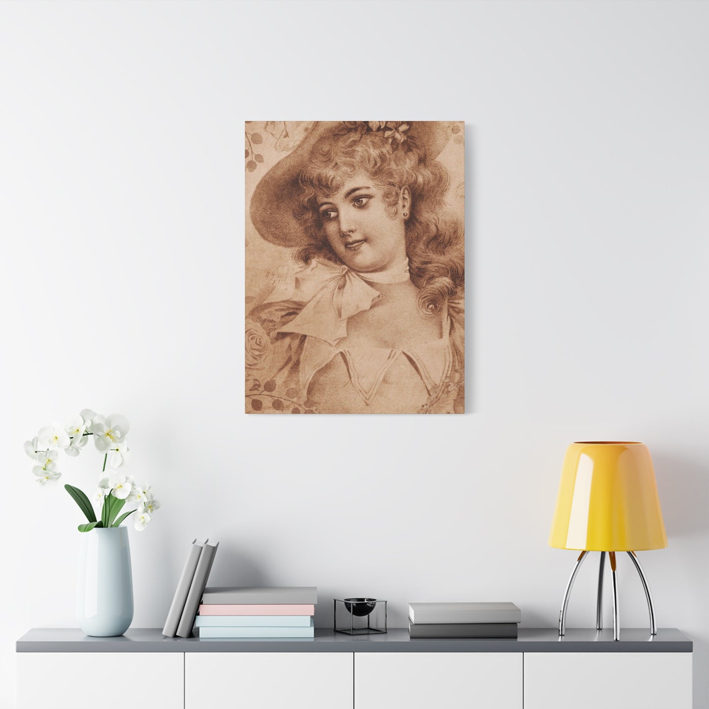 Vintage Sepia Portrait Canvas — Romantic Victorian Lady Matte Wall Art
