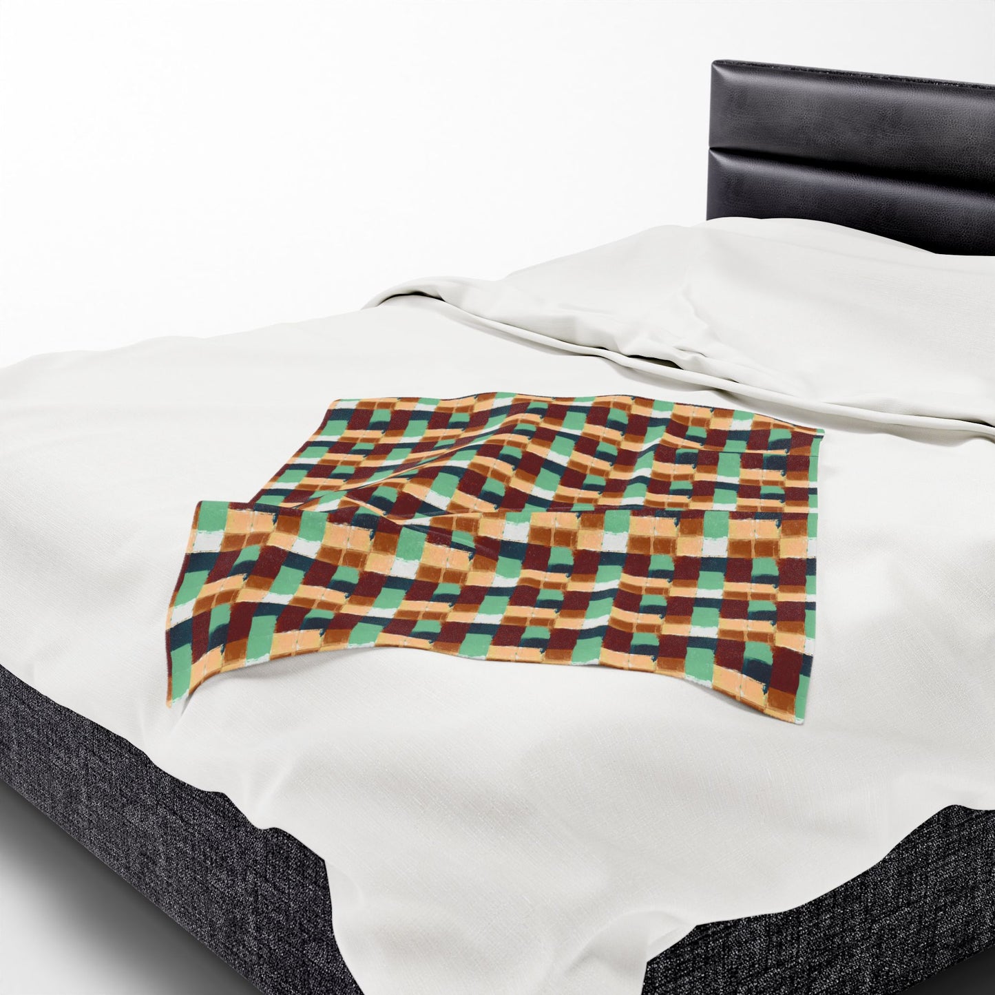 Geometric Retro Plaid Velveteen Plush Blanket — Cozy Mid-Century Throw