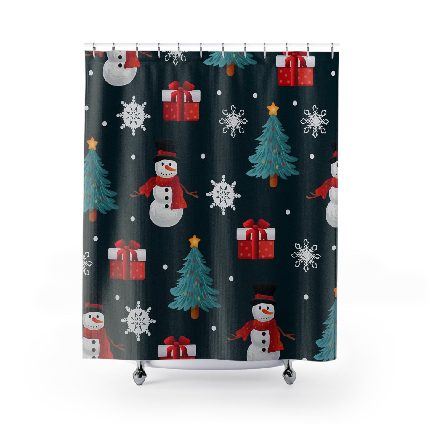 Festive Holiday Shower Curtain, Christmas Decor, Winter Wonderland Bathroom, Snowman Gift Pattern, Holiday Cheer