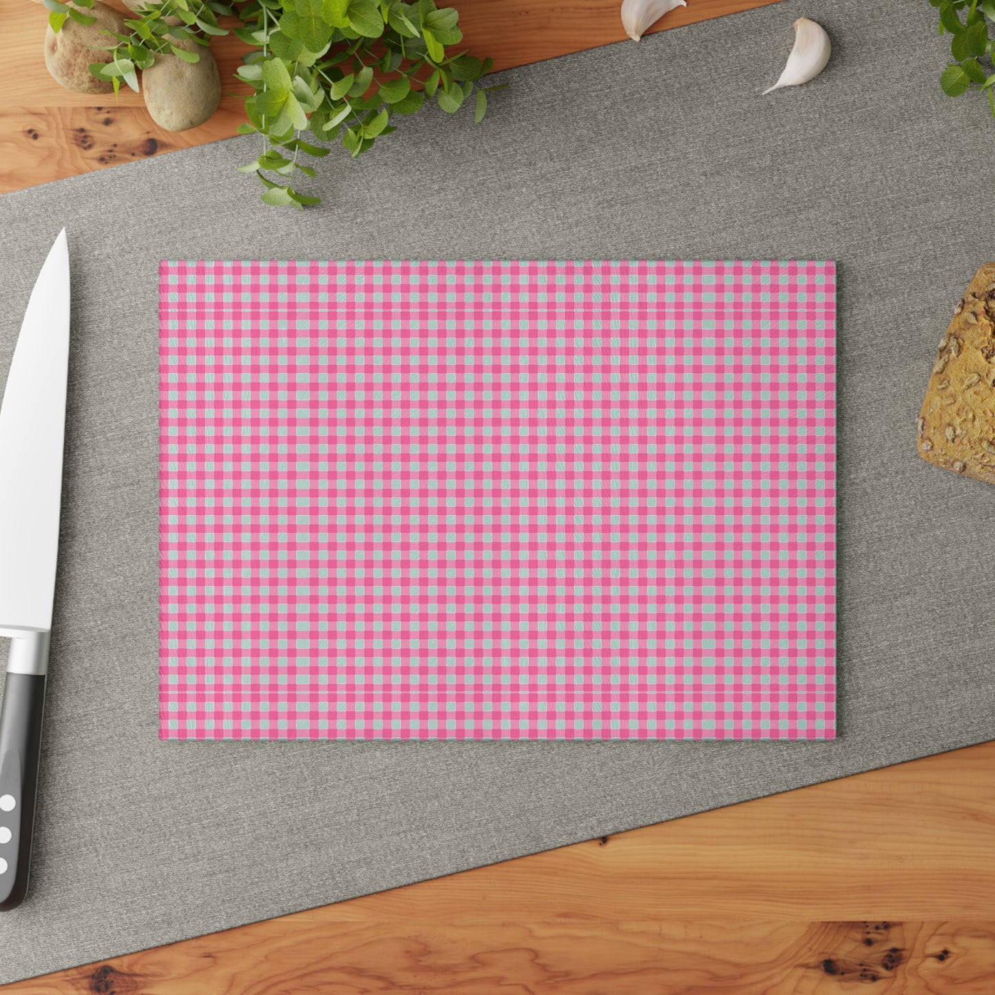 Pink Gingham Glass Cutting Board, Kitchen Decor, Cooking Gift, Housewarming Present, Farmhouse Style, Wedding Gift, Home Cook Essentials
